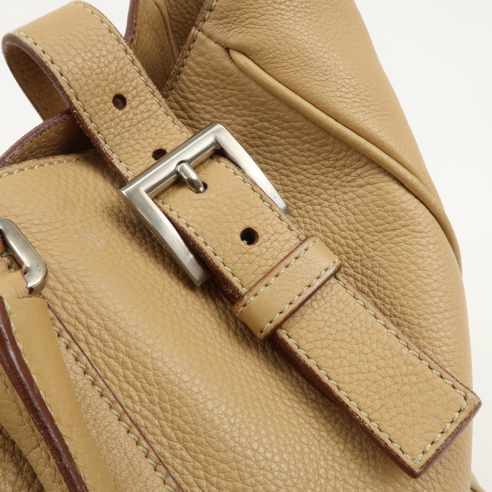 PRADA Triangle Logo Leather Shoulder Bag Hand Bag Beige