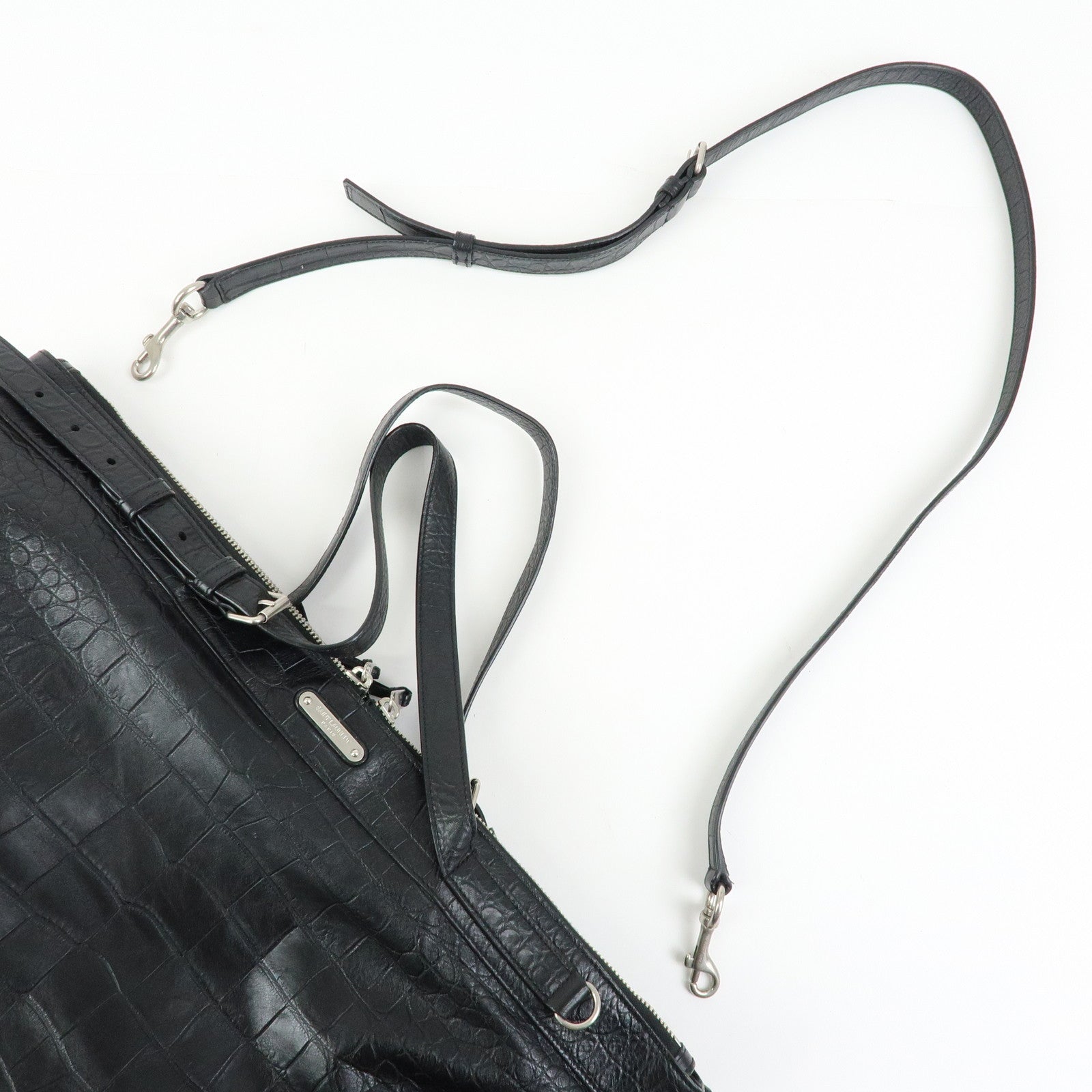 SAINT LAURENT PARIS Embossed Leather 2Way Shoulder Bag Black 504873