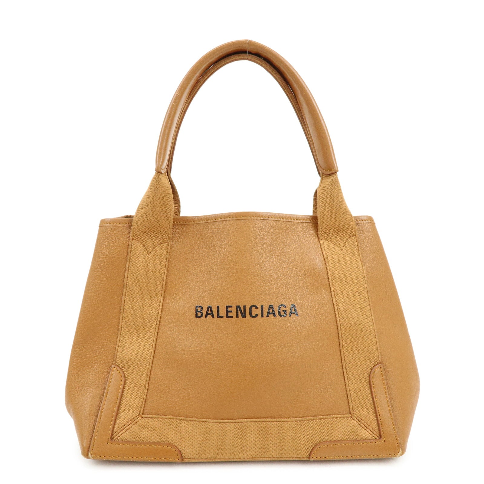 BALENCIAGA Navy Cabas Small Leather Tote Bag Hand Bag Brown 339933