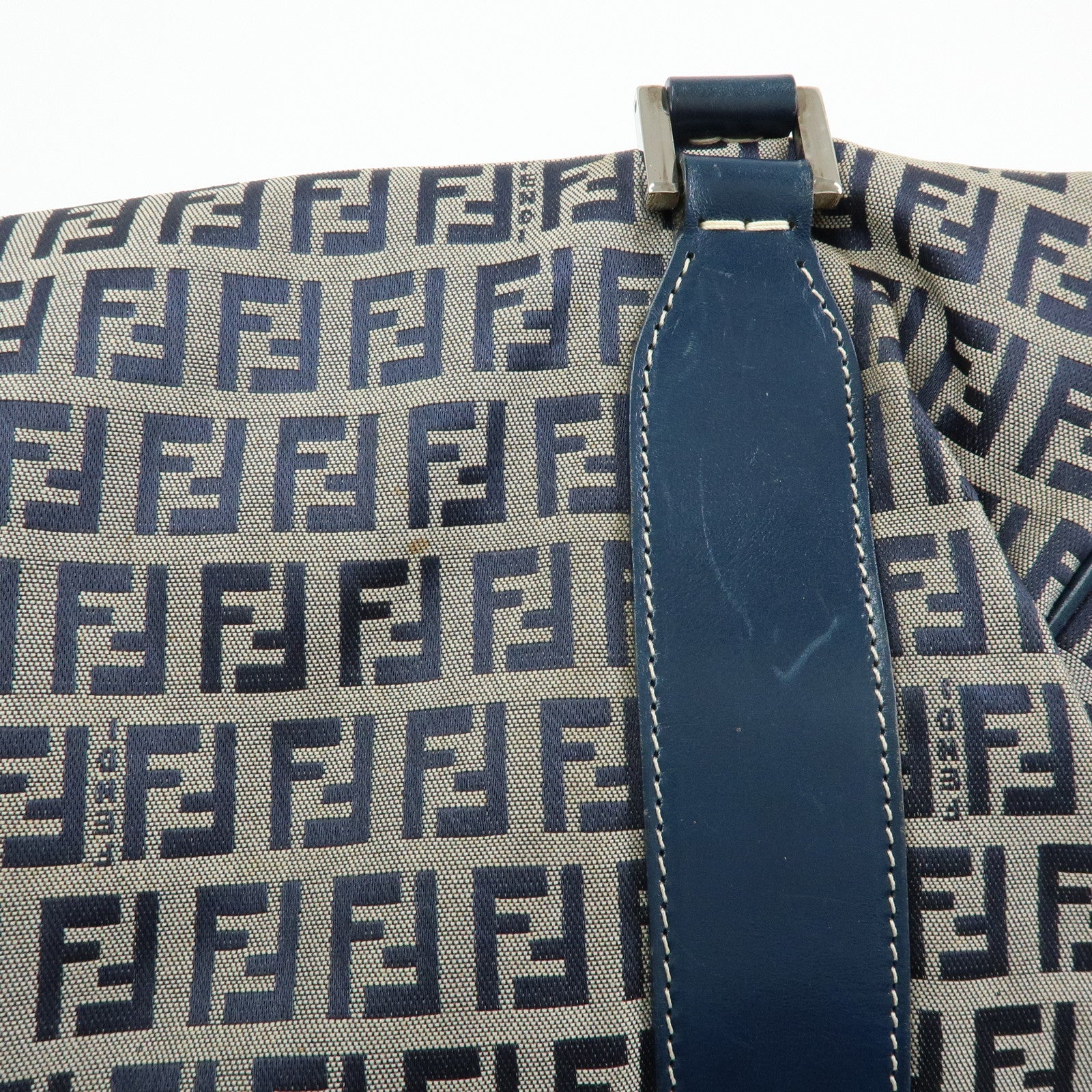FENDI Zucchino Canvas Leather Tote Bag Shoulder Bag Boston Bag Navy