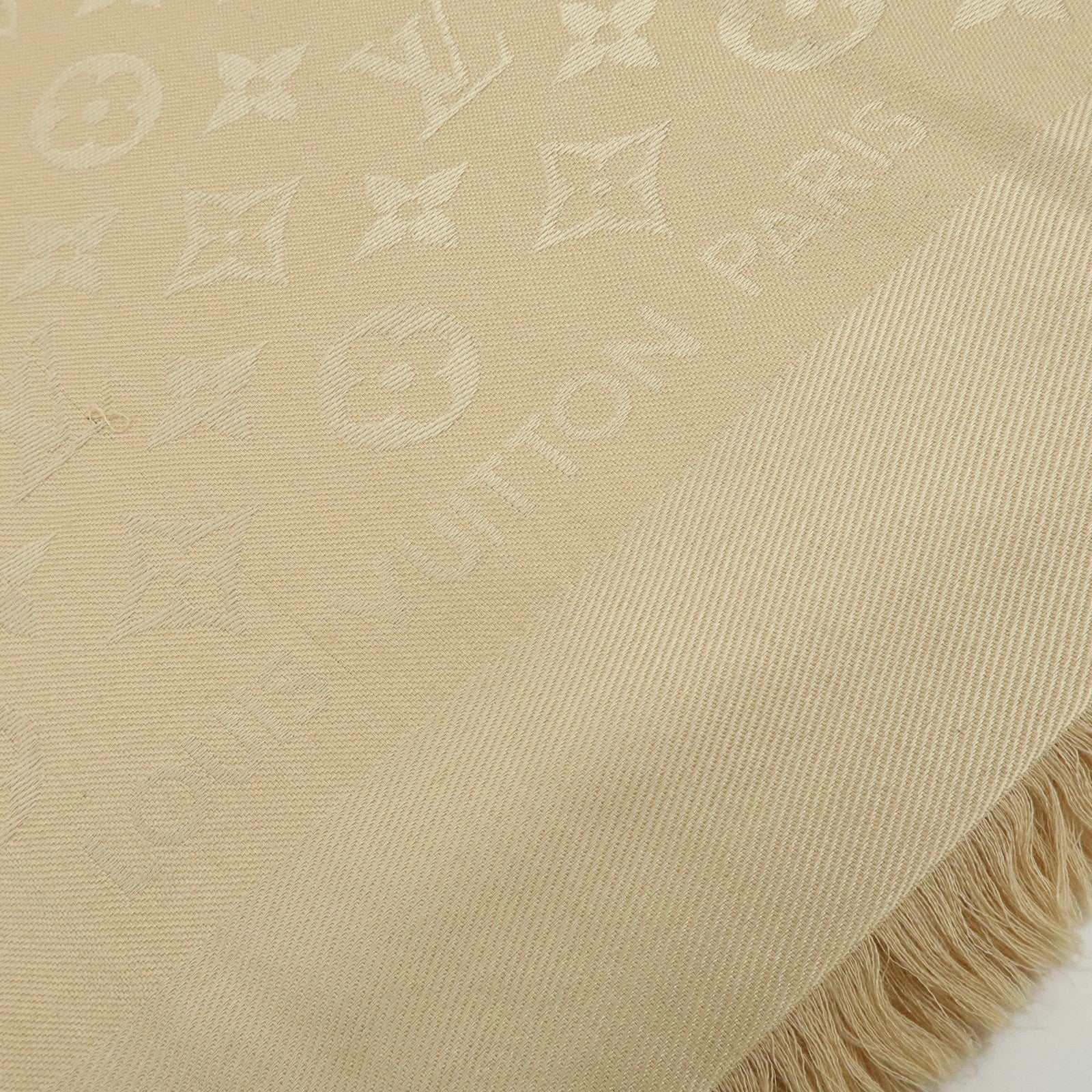 Louis Vuitton Monogram Shine Silk Wool Scarf Shawl Beige