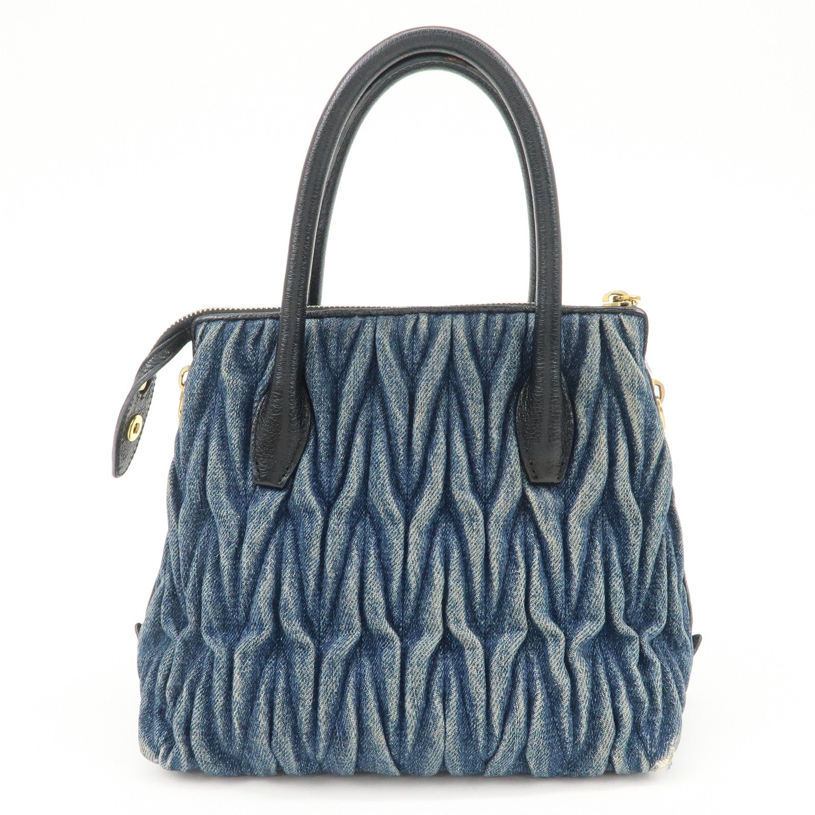 MIUMIU Matelasse Leather Denim 2Way Bag Black Indigo Blue 5BA003 Used