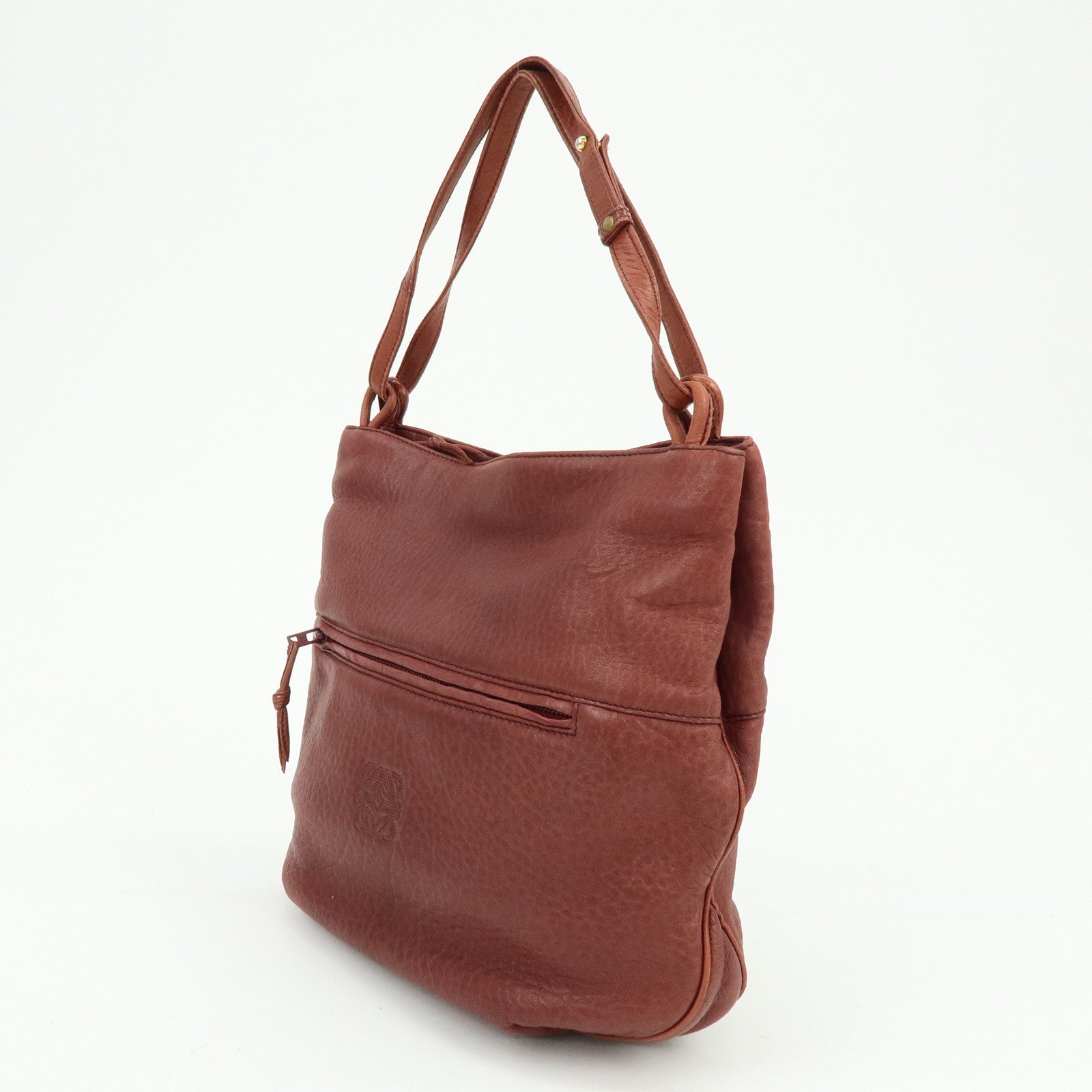 LOEWE Anagram Leather Tote Bag Shoulder Bag Bordeaux
