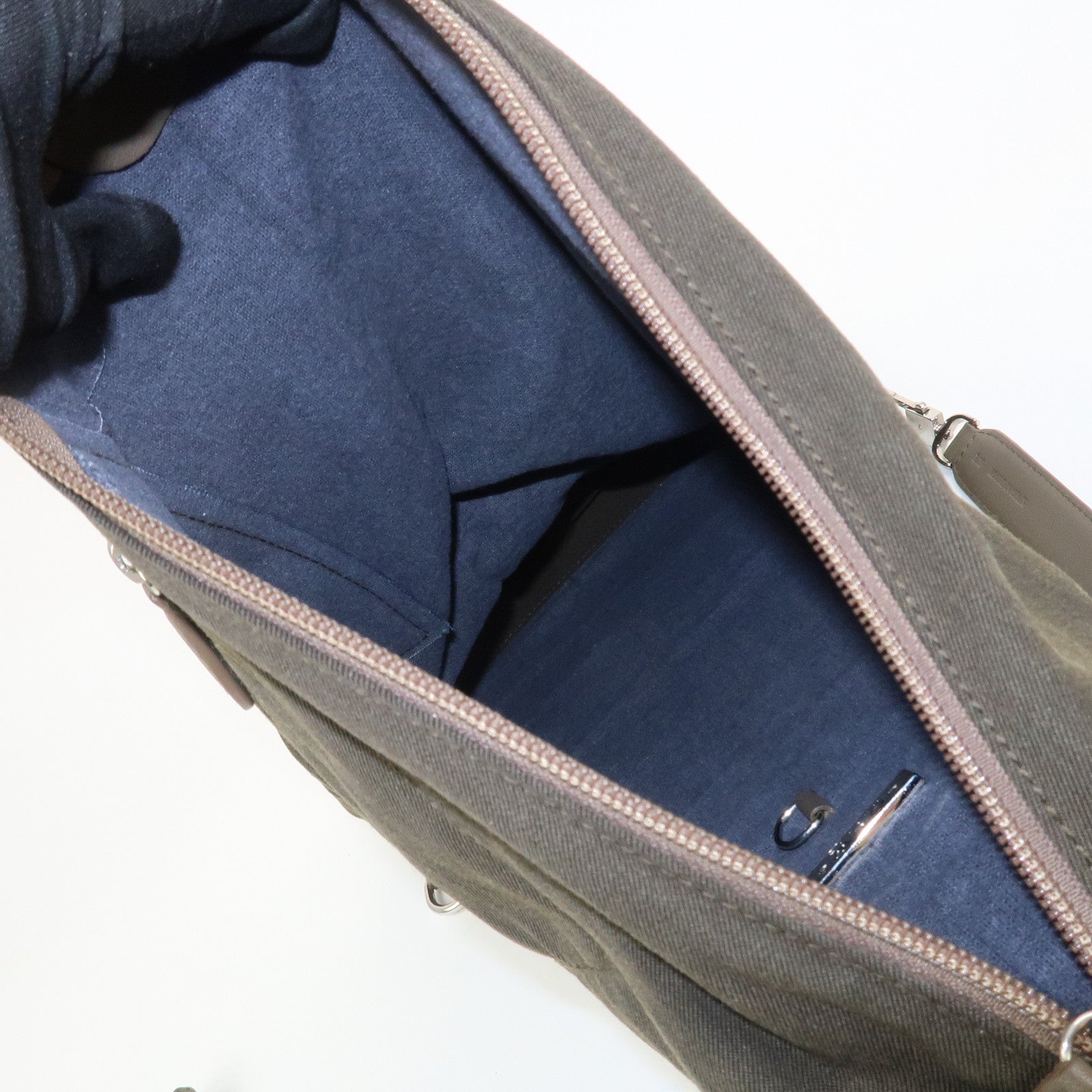 LOEWE Anagram Canvas Leather Backpack Rucksuck Khaki Brown