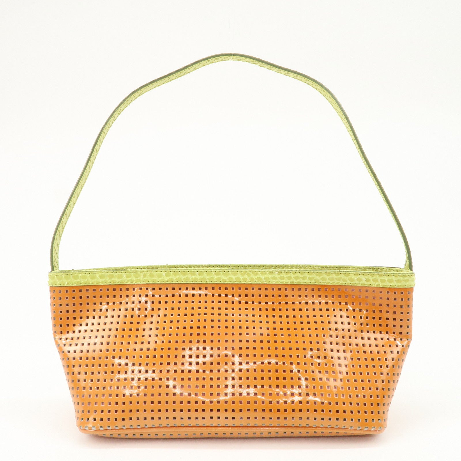 FENDI Patent Leather Mini Hand Bag Orange Lime Green 26636