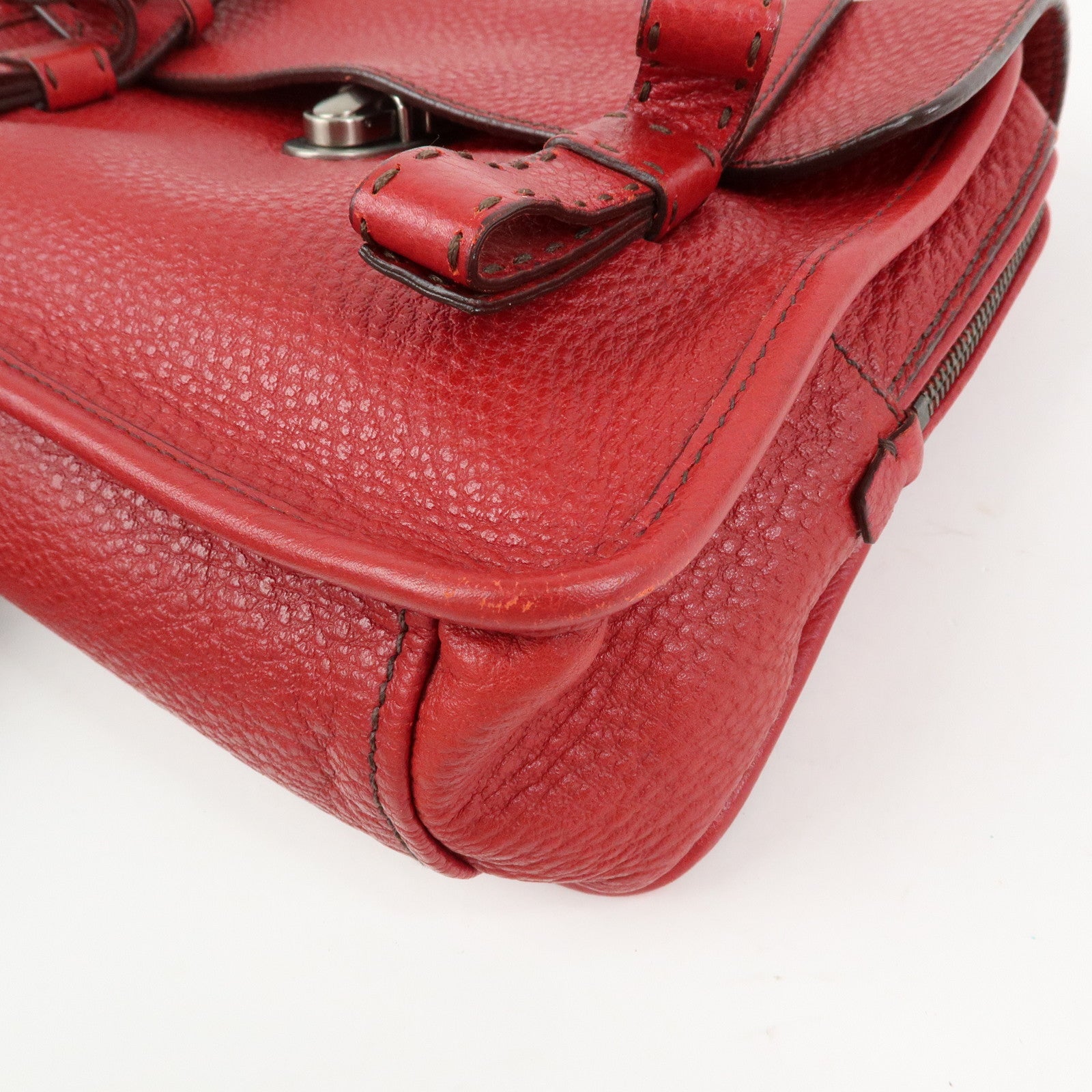 PRADA Triangle Logo Leather Shoulder Bag Satchel Bag Hand Bag Red