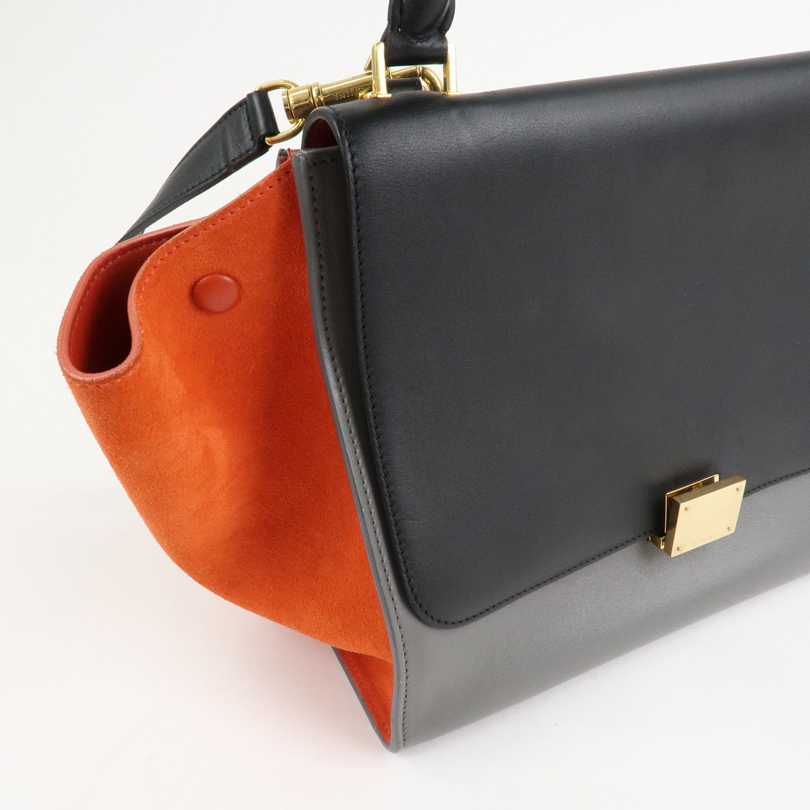 CELINE Trapeze Leather Suede 2Way Hand Shoulder Bag Black Orange