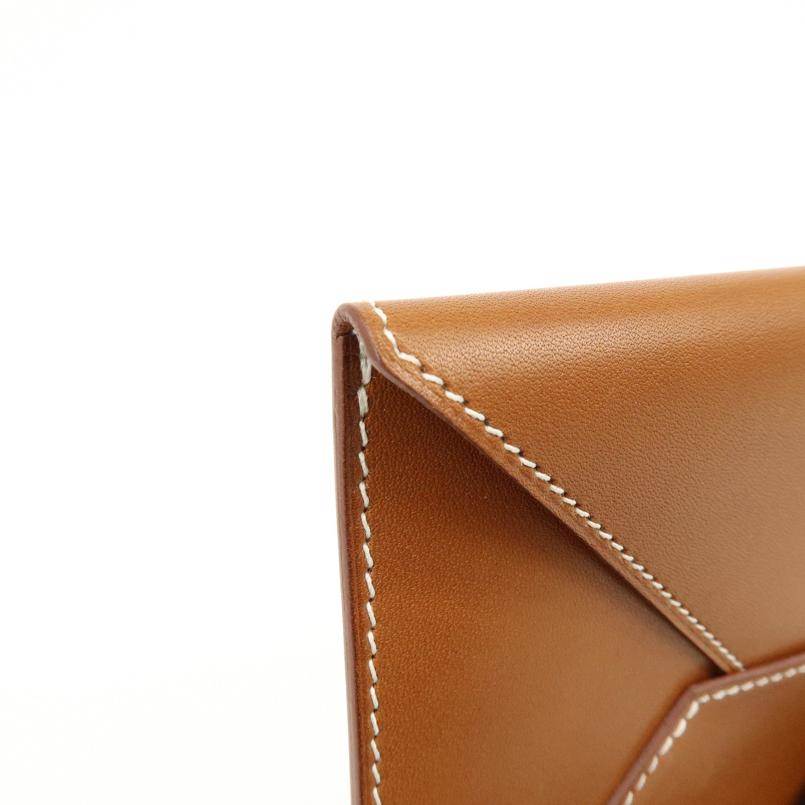 Hermes Enveloppe Box Calf Leather Card Case A Stamped Tan Brown
