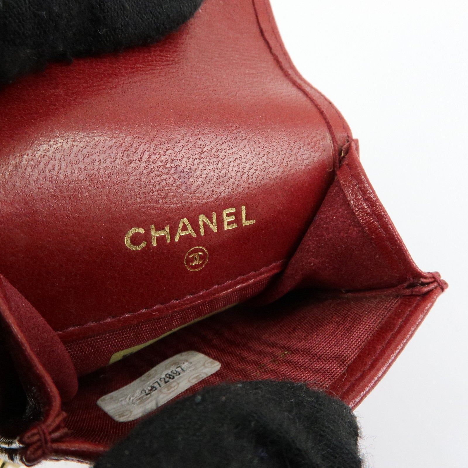 CHANEL COCO Mark Lamb Skin Cigarette Case Key Case Red