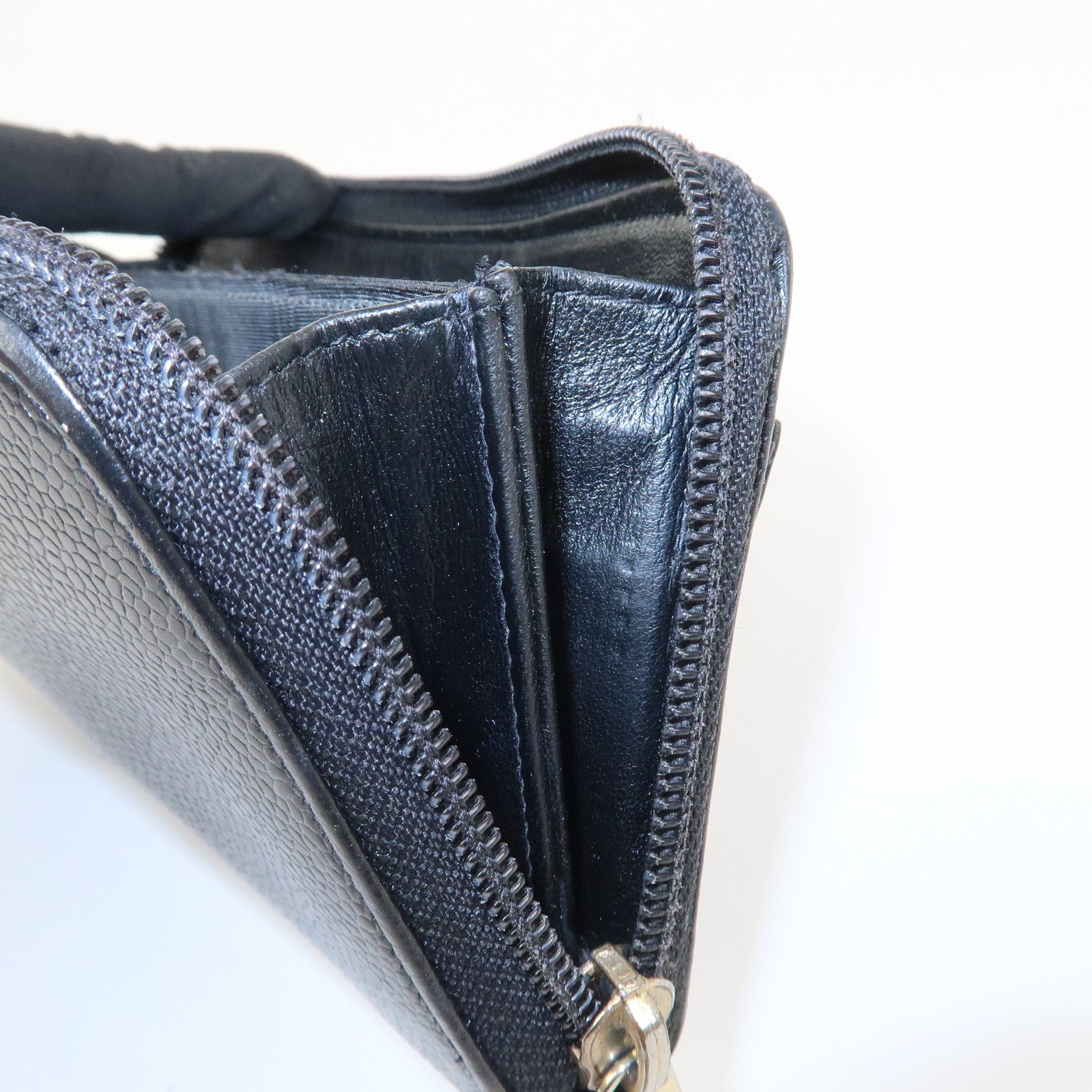 CHANEL COCO Mark Caviarskin Round Zippy Long Wallet Black A13228