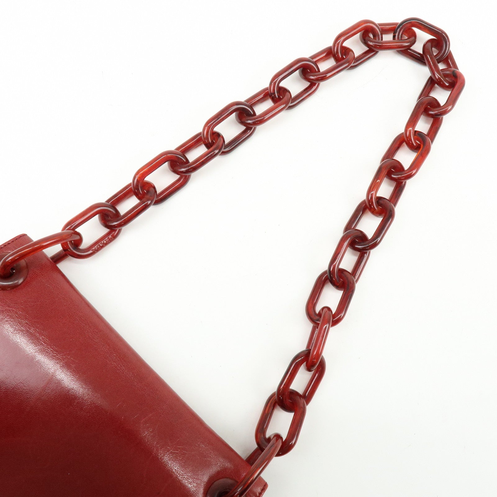 PRADA Logo Leather Plastic Chain Shoulder Bag Hand Bag Red