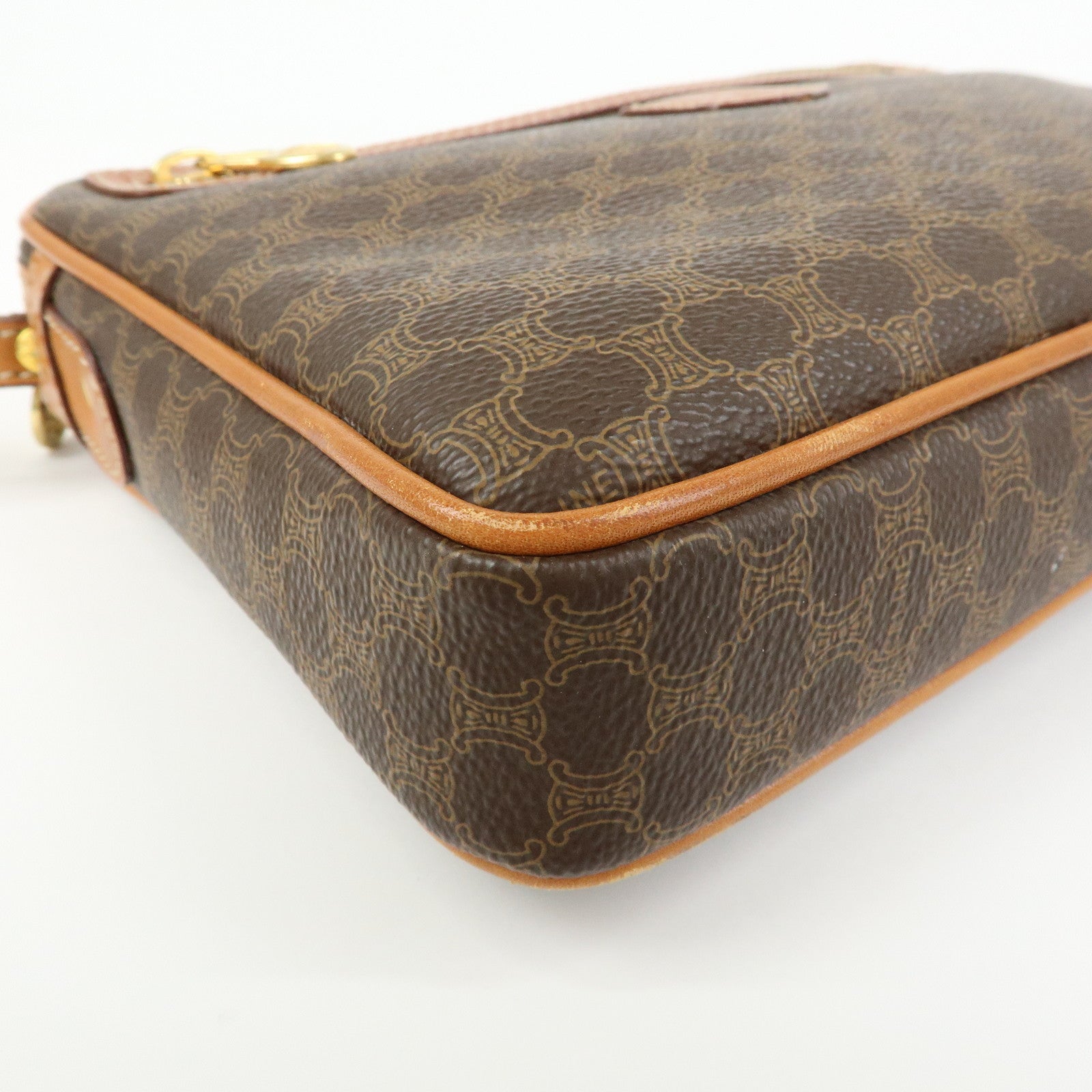 CELINE Macadam PVC Coated Canvas Leather Clutch Bag Pouch Brown