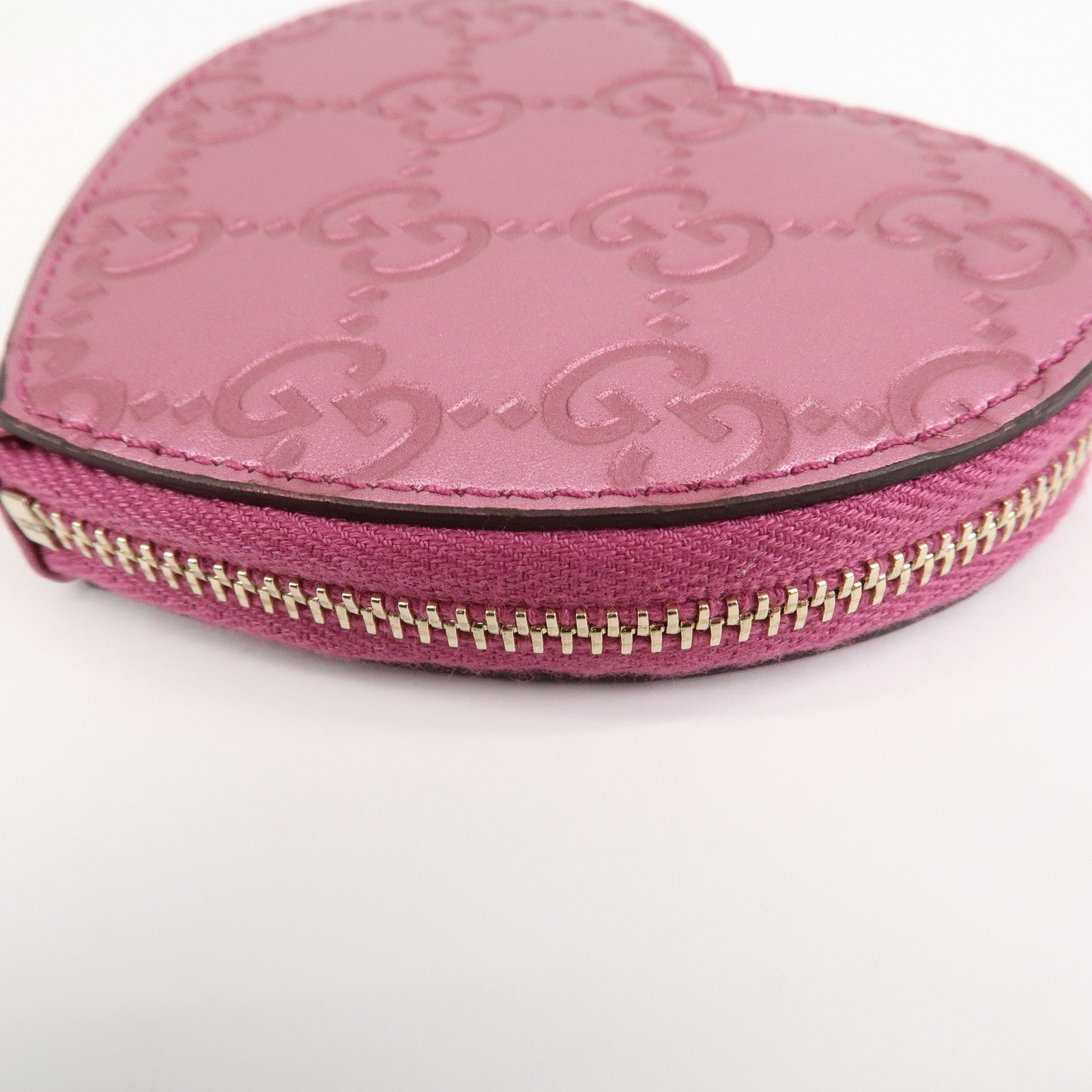 GUCCI Lovely Heart Guccissima Leather Coin Case MetallicPink 152615