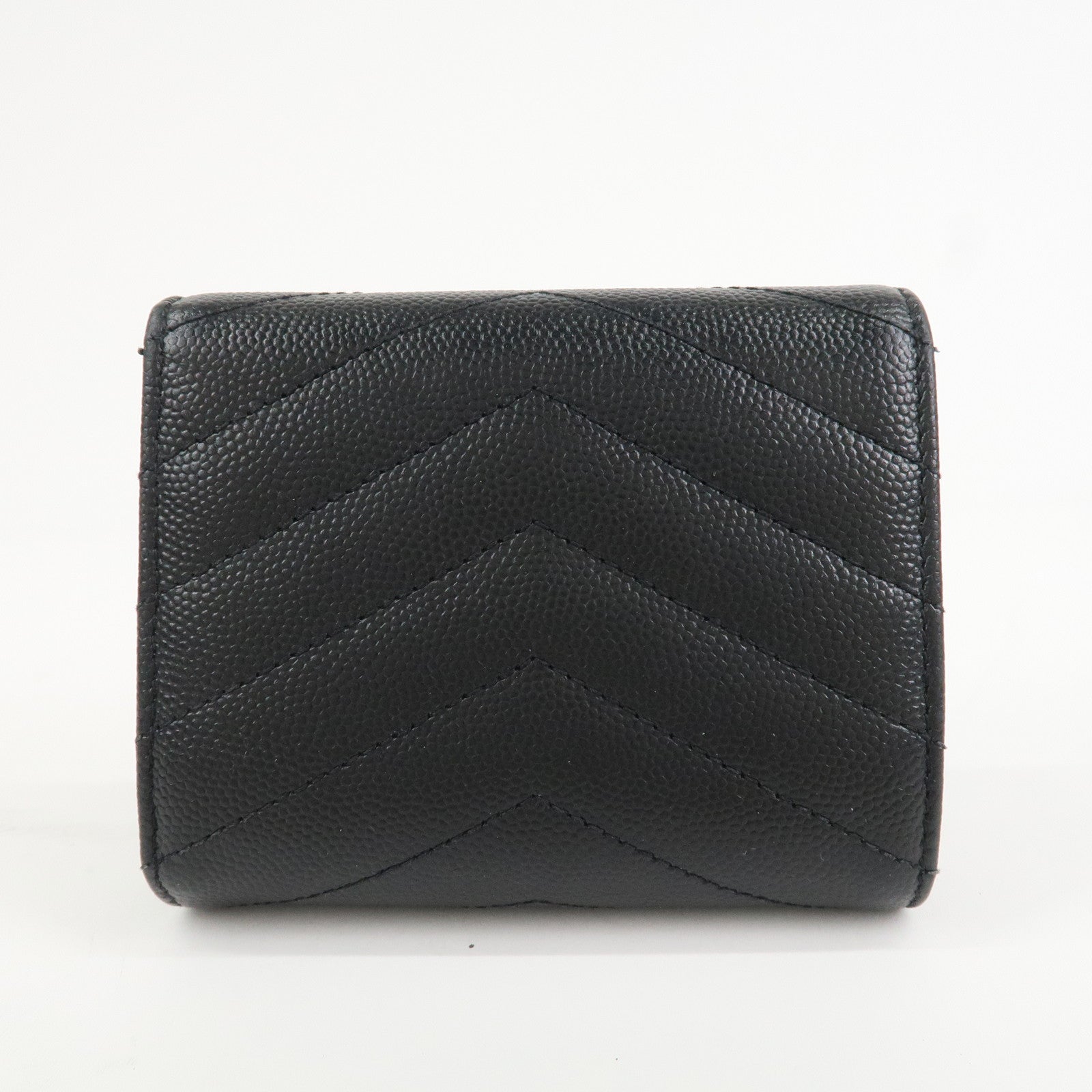 SAINT LAURENT Cassandra Leather Compact Wallet Black