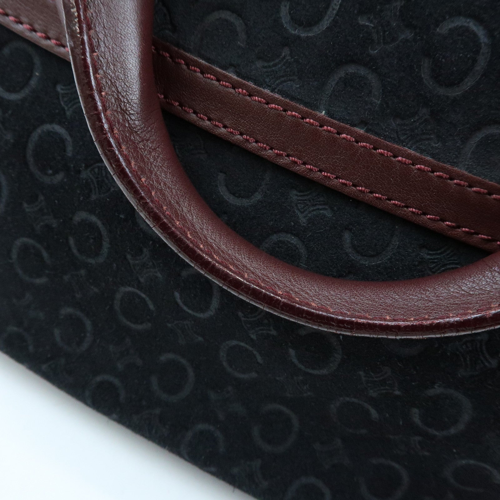 CELINE C Macadam Boogie Bag Suede Leather Hand Bag Black Bordeaux