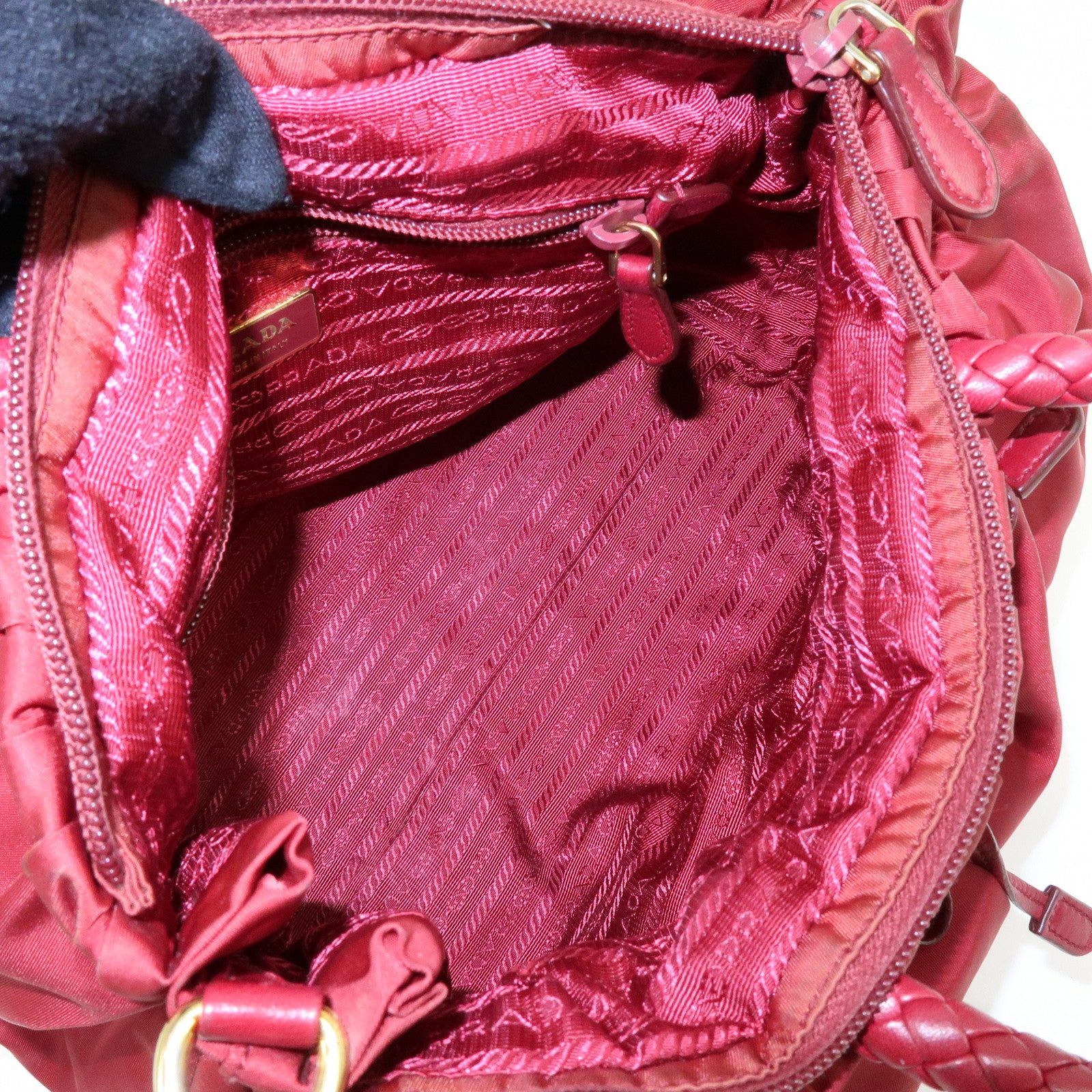 PRADA Nylon Leather Ribbon 2Way Bag Hand Bag Shoulder Bag Red