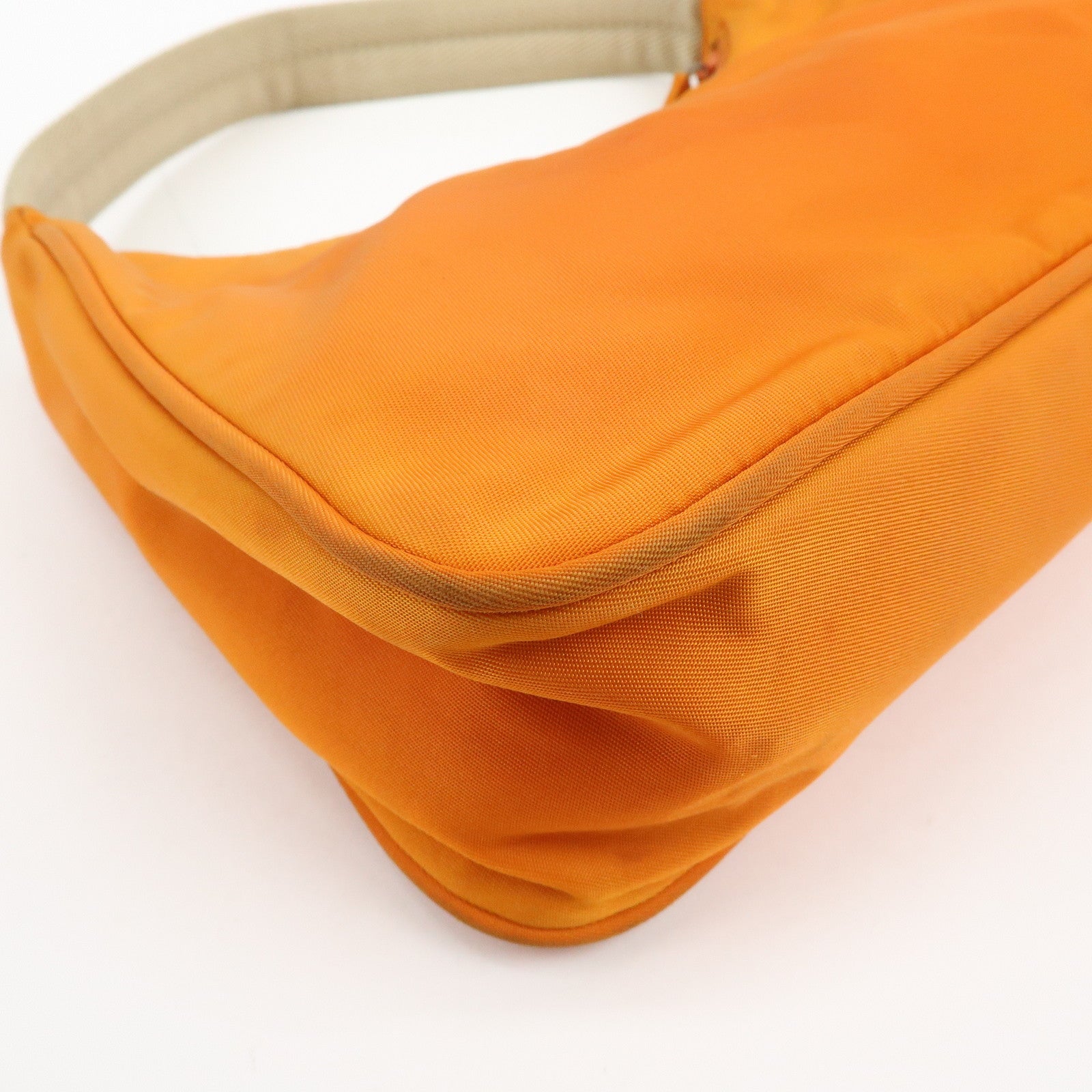 PRADA Triangle Logo Nylon Hand Bag Shoulder Bag Orange Beige