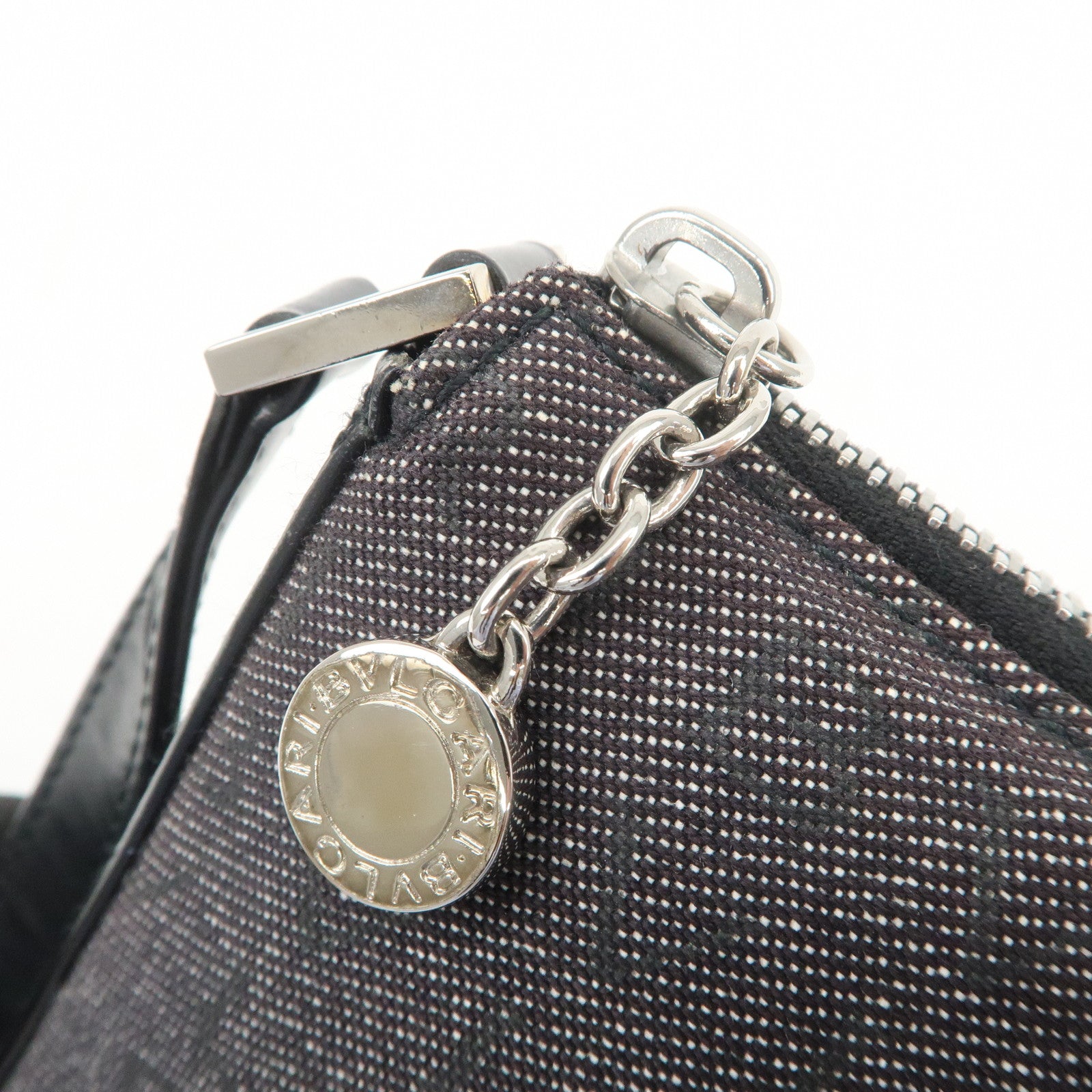 BVLGARI LOGO Mania Canvas Leather Shoulder Bag Hand Bag Black