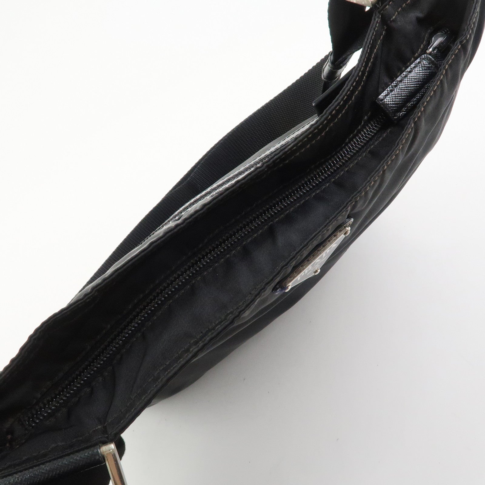 PRADA Triangle Logo Nylon Saffiano Leather Shoulder Bag VA0340