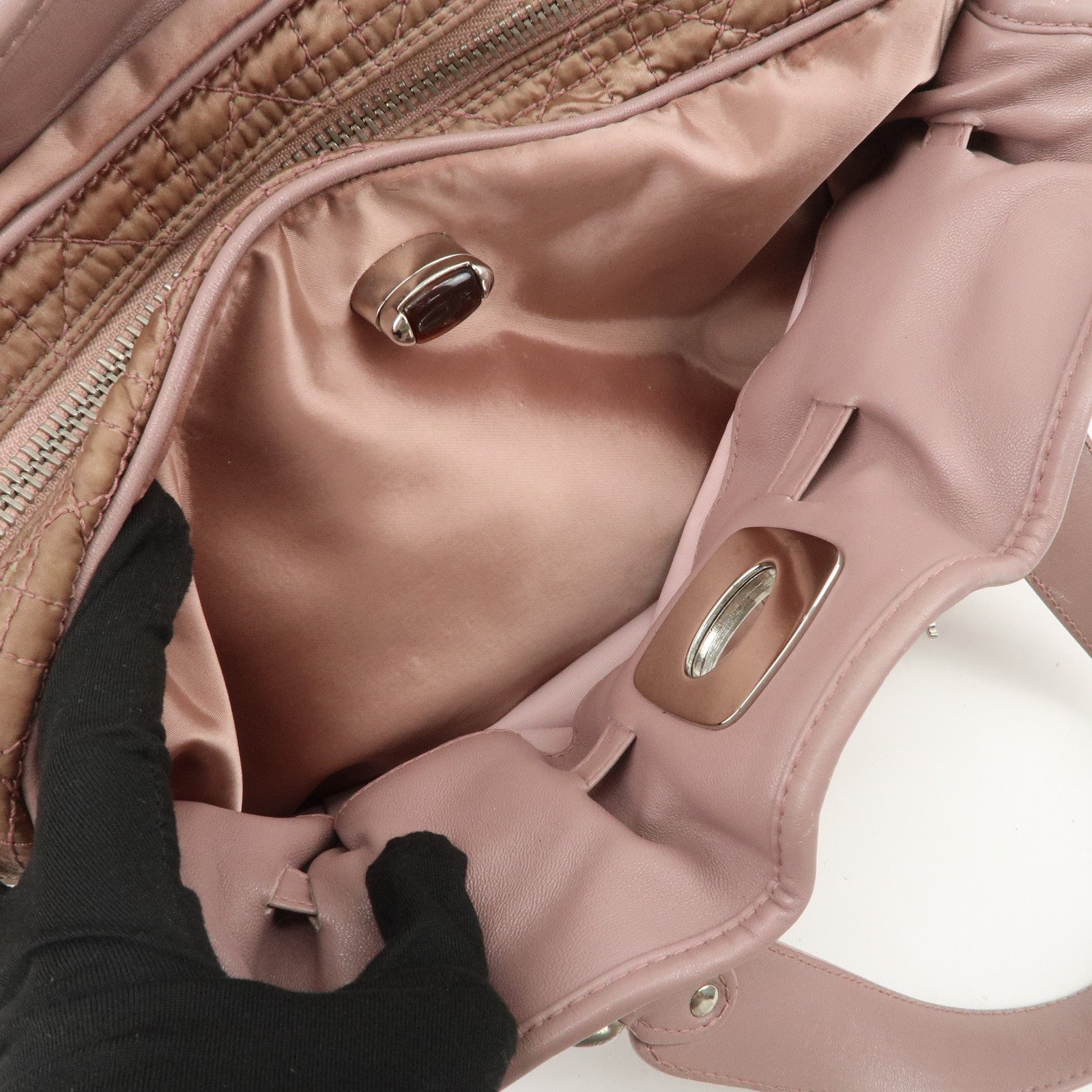 Christian Dior Canage Nylon Leather Hand Bag Pink