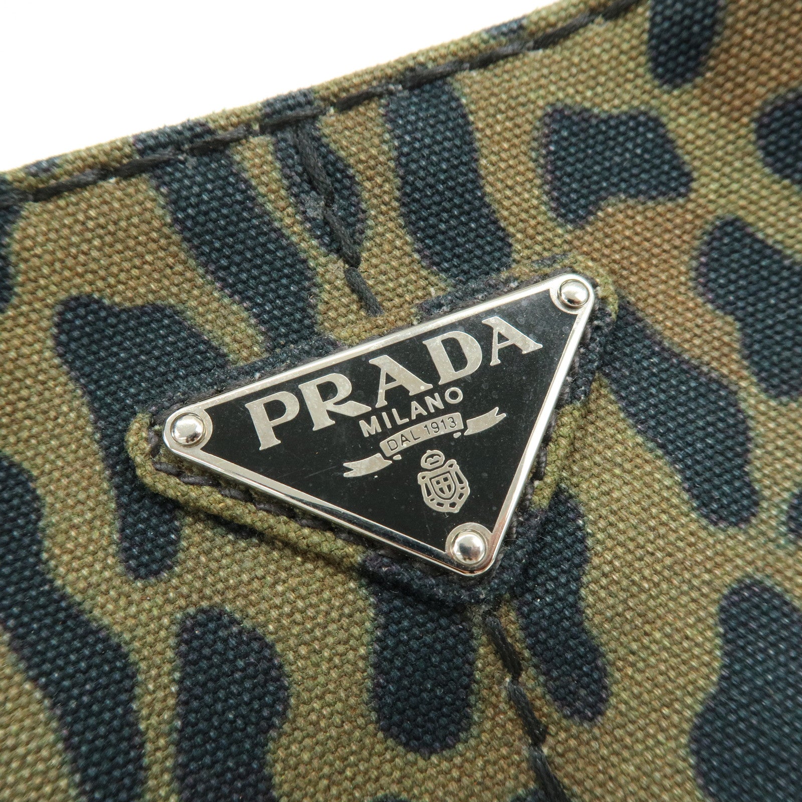 PRADA Canapa Mini Leopard Canvas 2Way Bag Hand Bag Khaki 1BG439