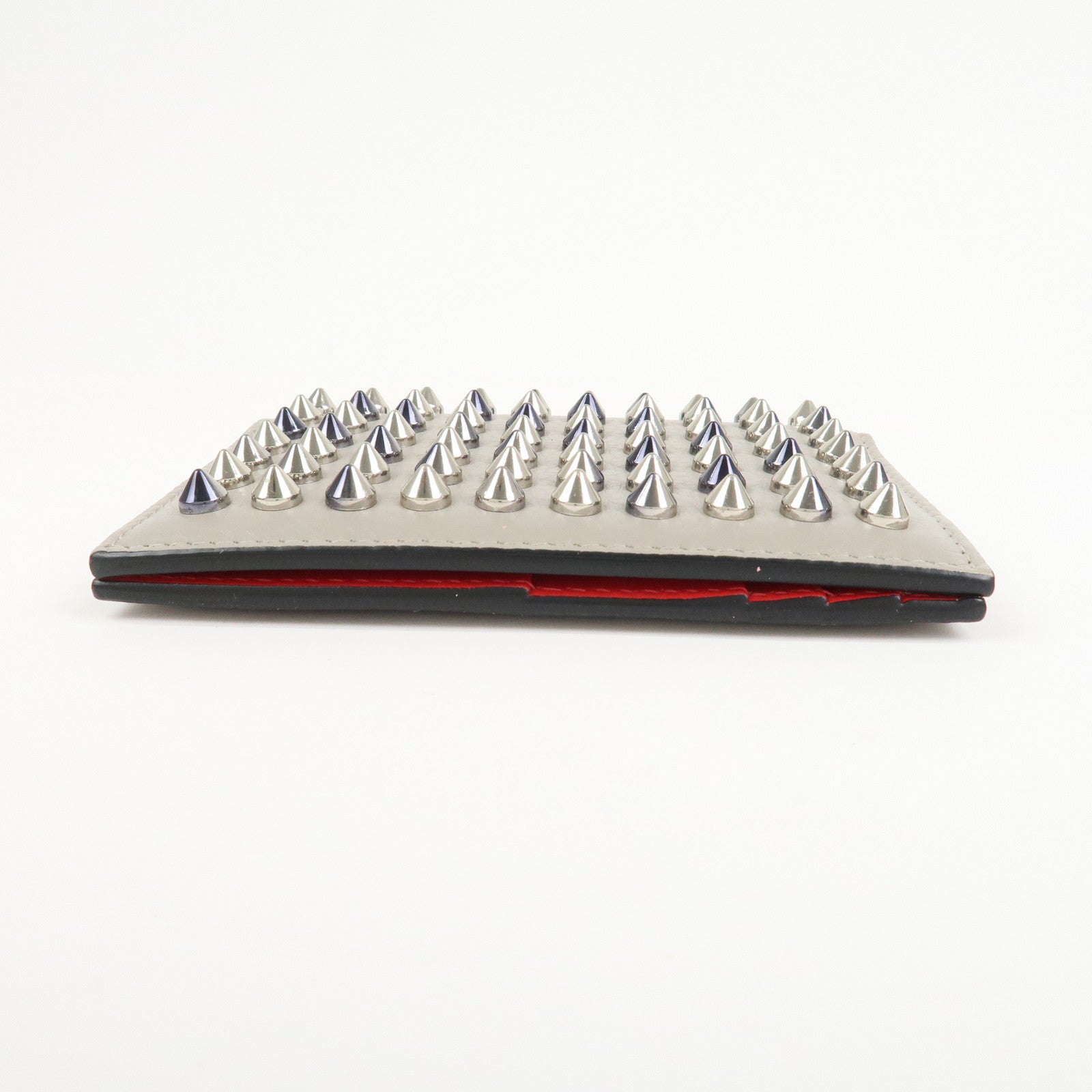 Christian Louboutin Leather Card Case Card Holder Studs Gray