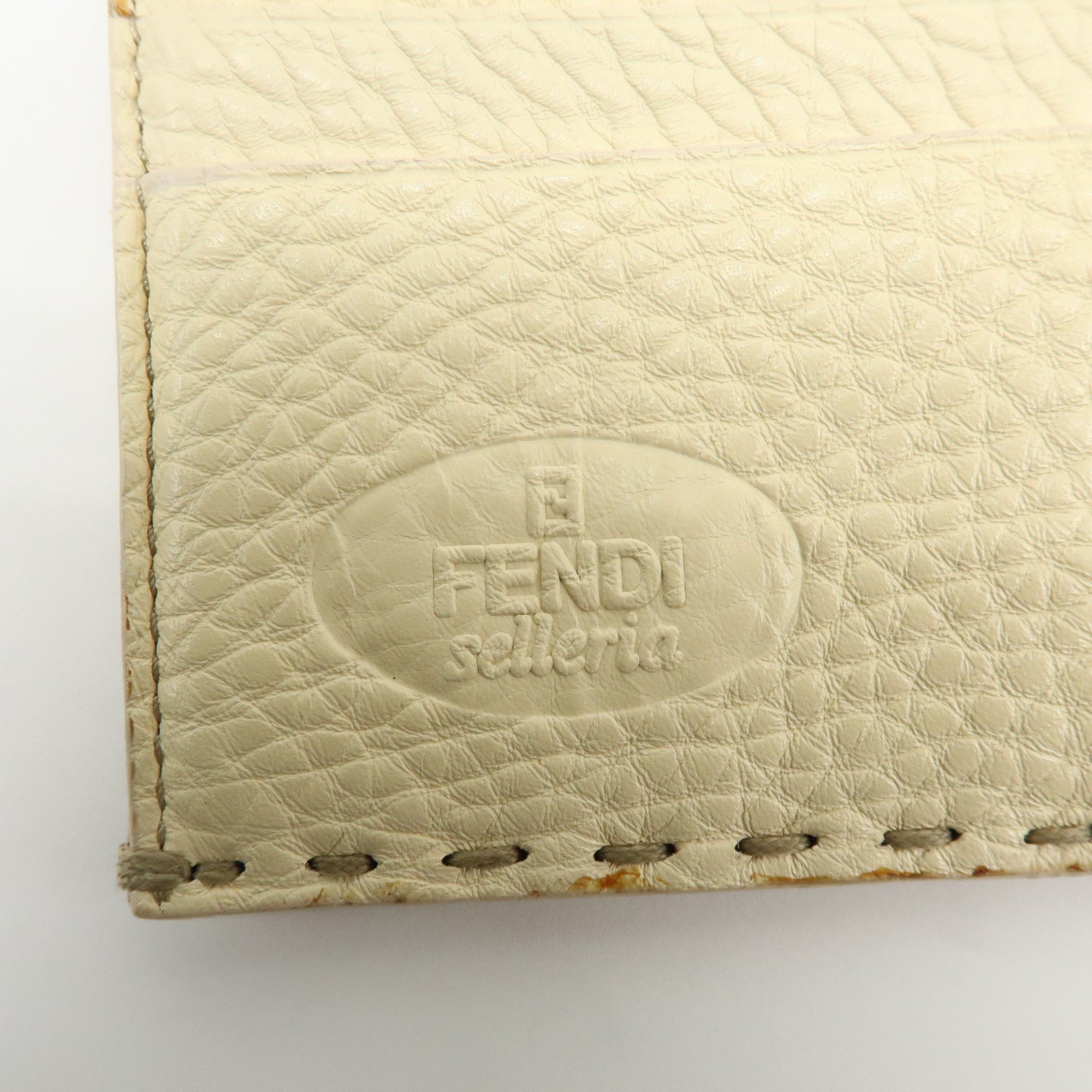 FENDI Selleria Calf Leather Long Wallet Ivory 8M0144