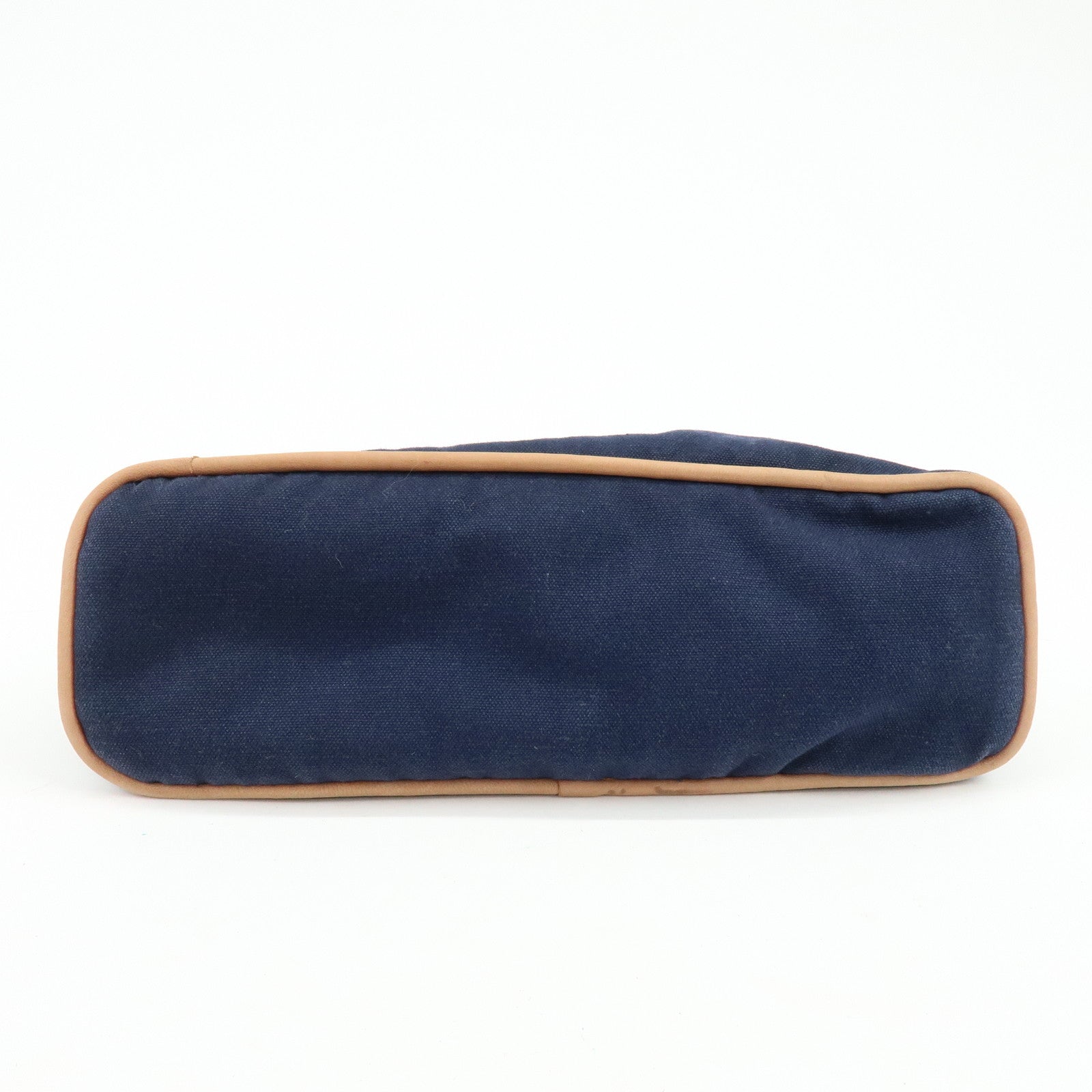 HERMES Bolide Set of 2 Cotton Leather Pouch Cosmetic Case Navy Pink