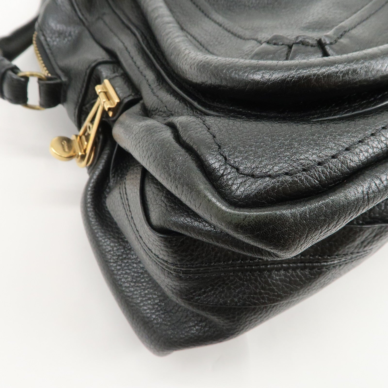 Chloe Paraty Logo Leather 2WAY Bag Shoulder Bag Hand Bag Black