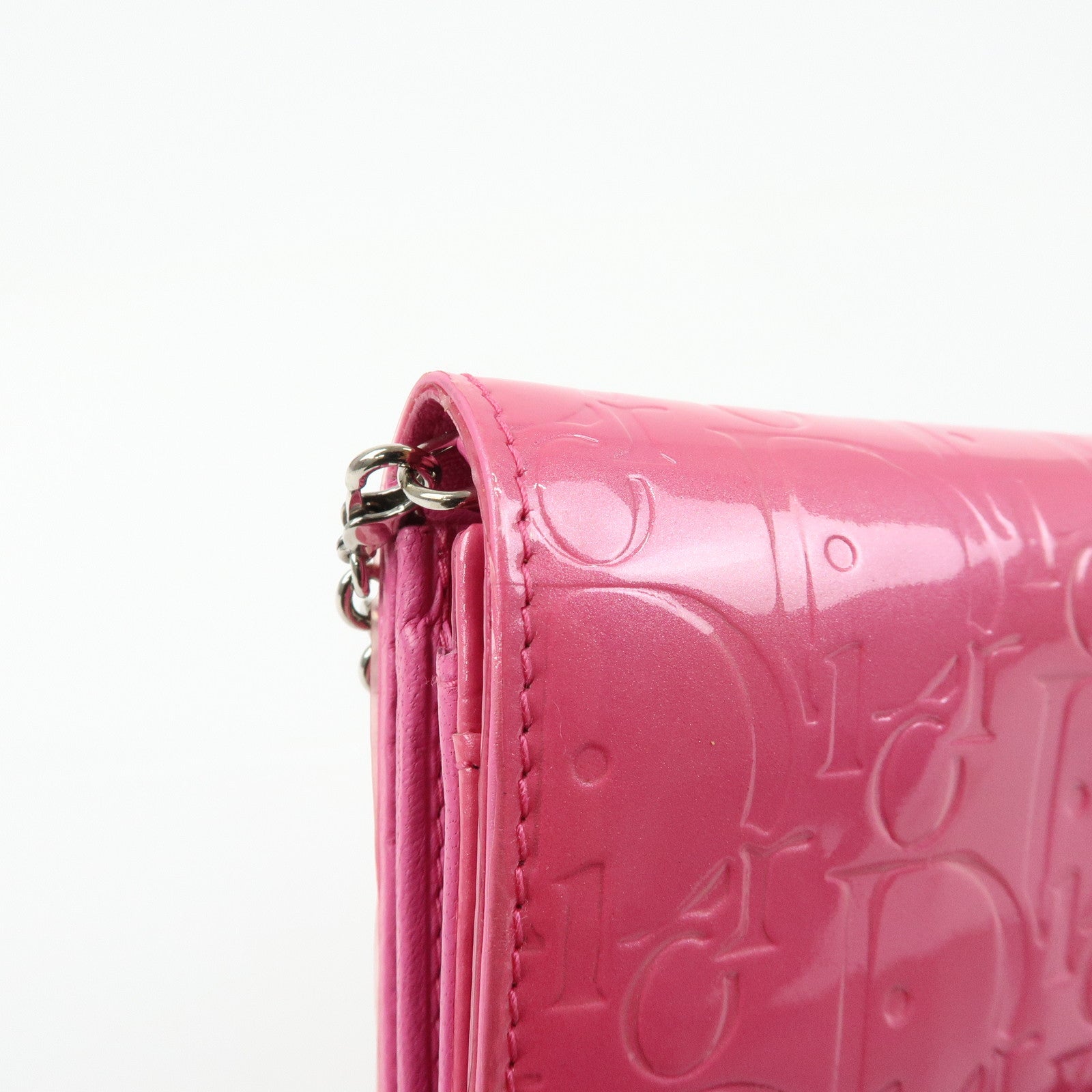 Christian Dior Trotter Patent Leather Chain Wallet WOC Pink
