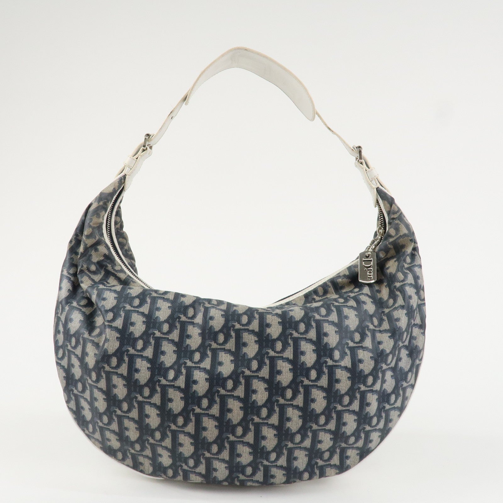 Christian Dior Trotter PVC Leather Shoulder Bag Hand Bag Navy White Used