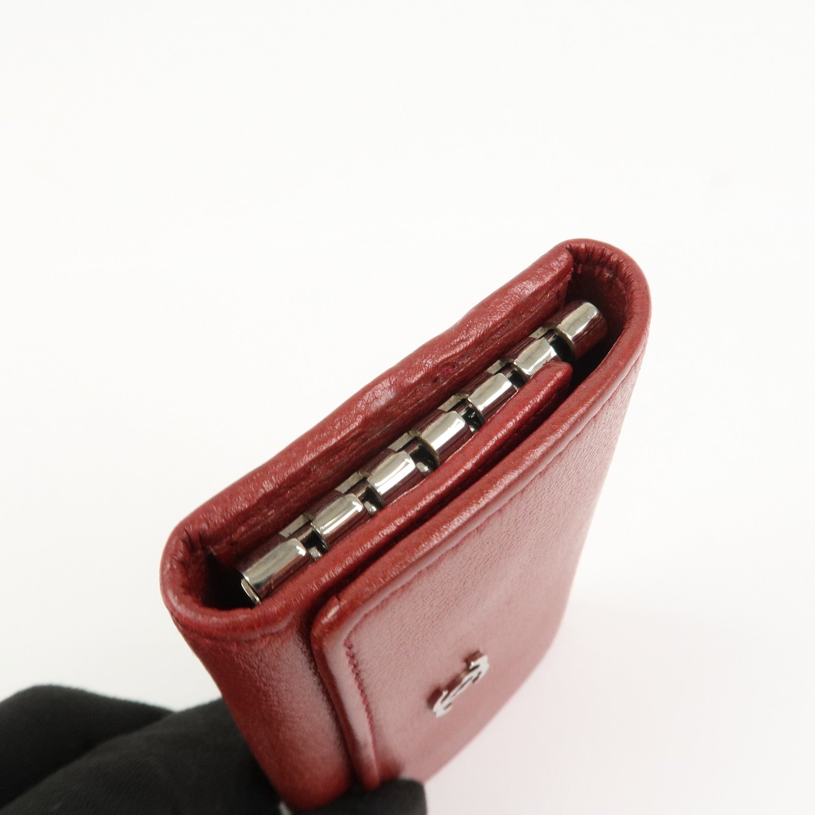 CHANEL COCO Mark Caviaskin Leather 6 Rings Key Case Key Ring Red