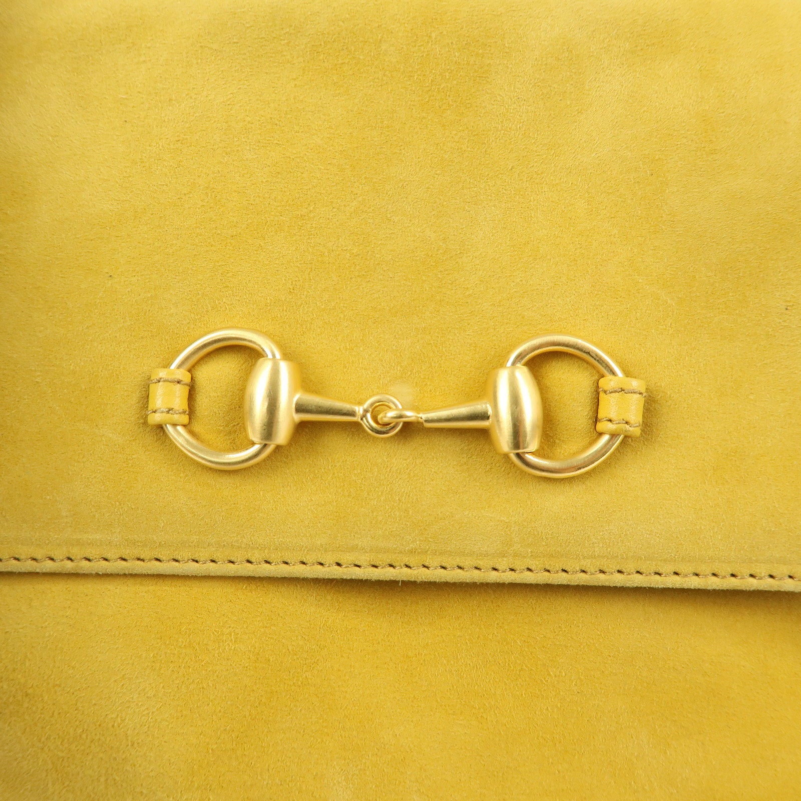 GUCCI Horsebit Suede Leather Shoulder Bag Yellow 007.3444