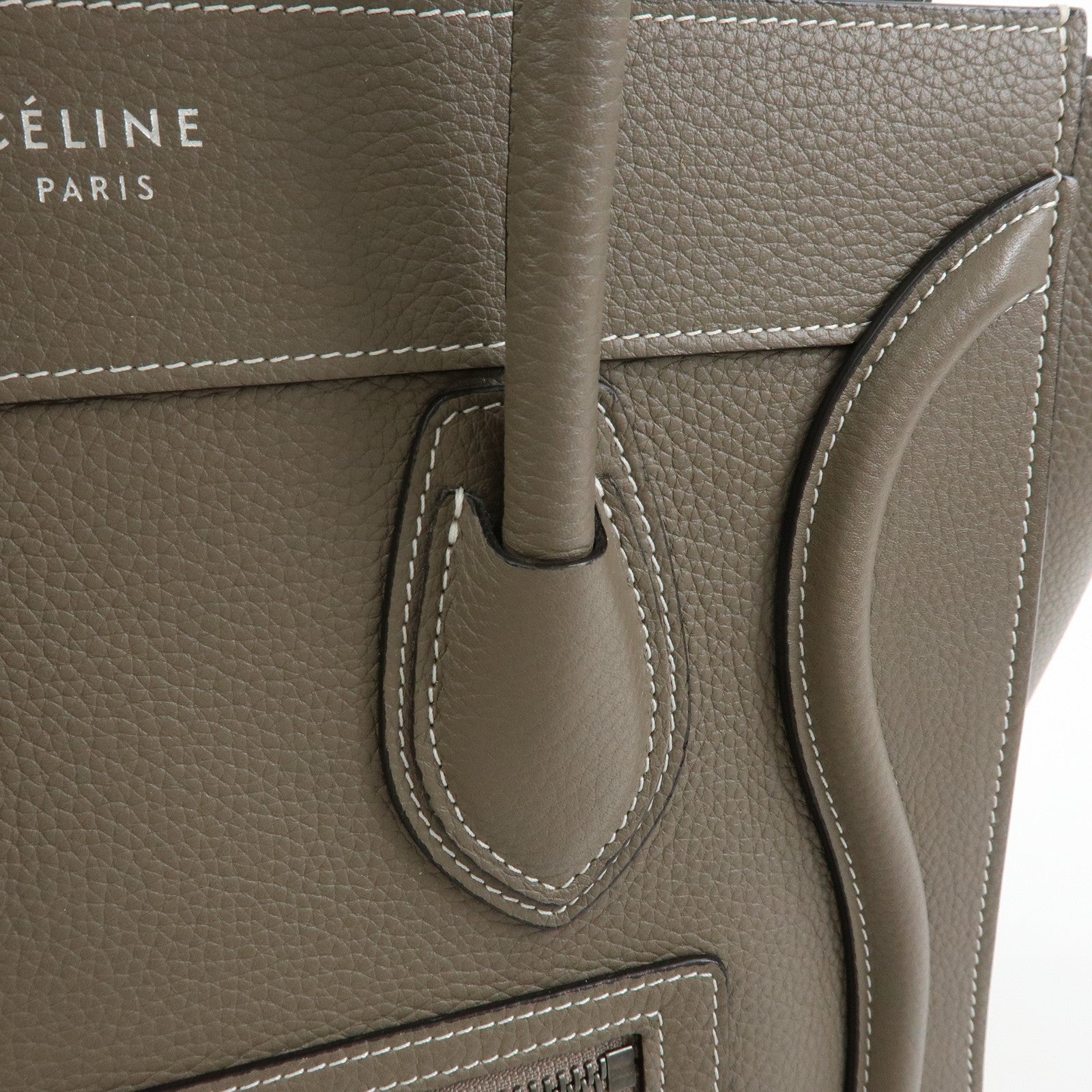 CELINE Luggage Micro Shopper Calf Leather Hand Bag Gray