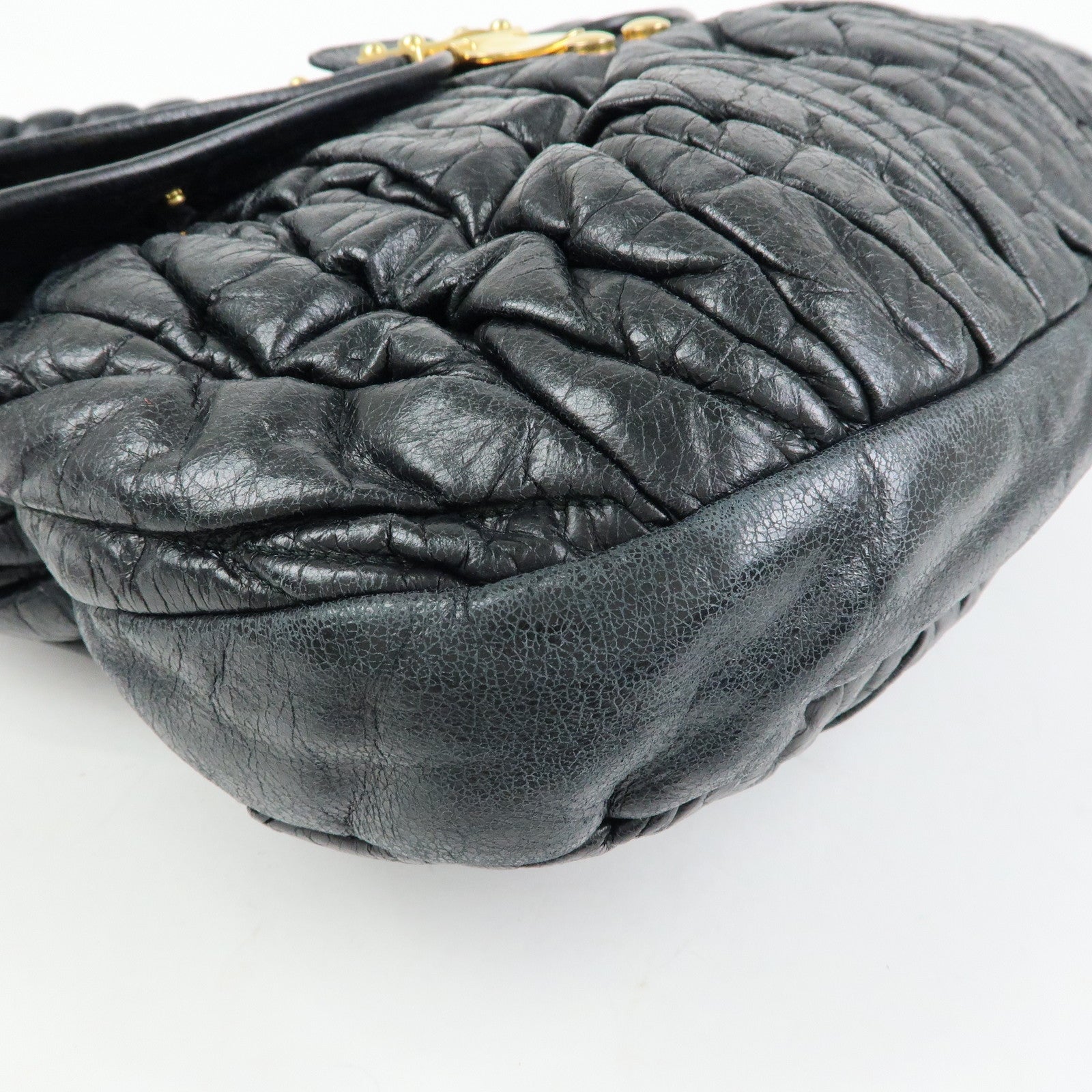 MIU MIU Matelasse Leather Hand Bag Shoulder Bag Black
