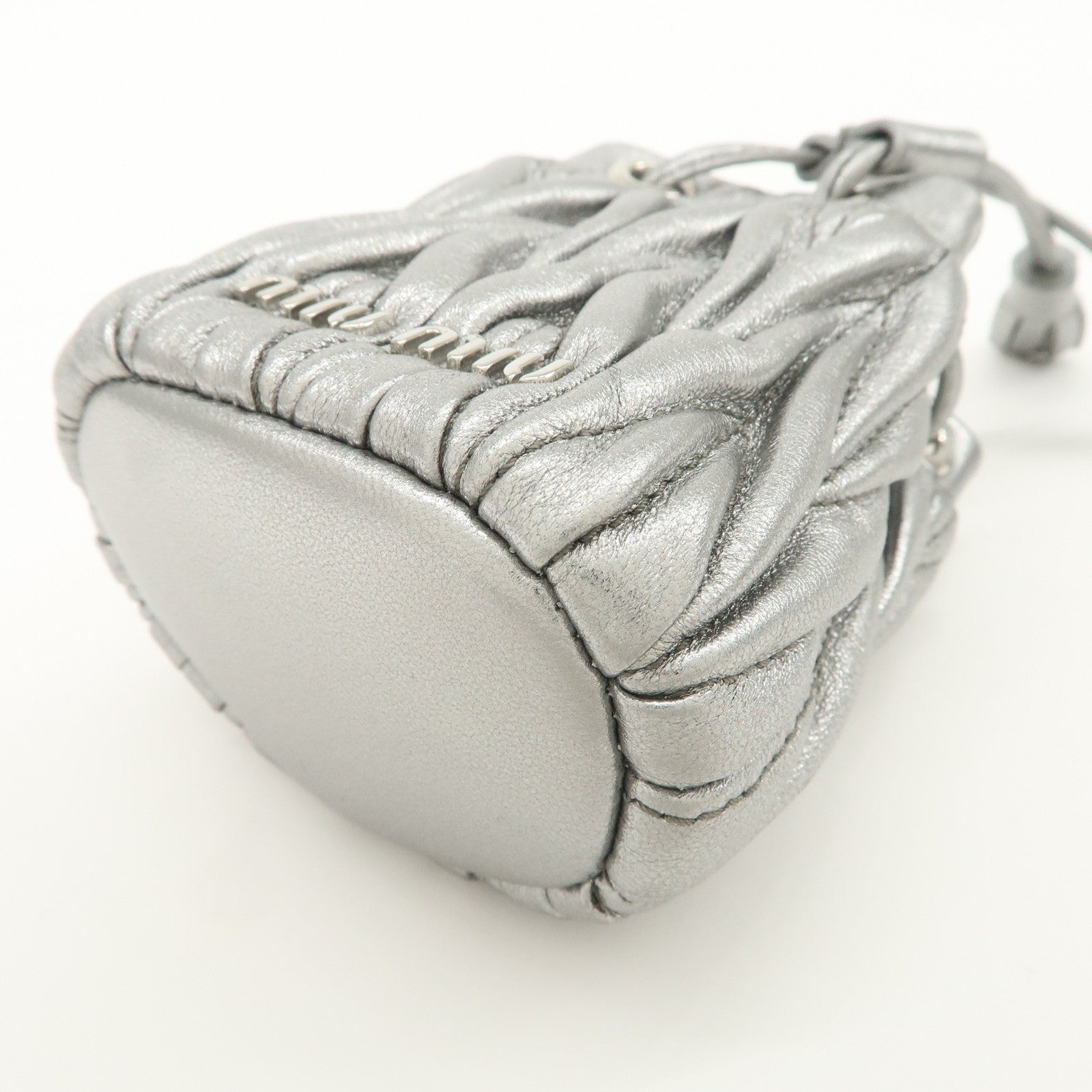 MIU MIU Matelasse Micro Baguette Chain Shoulder Bag Silver 5TT128