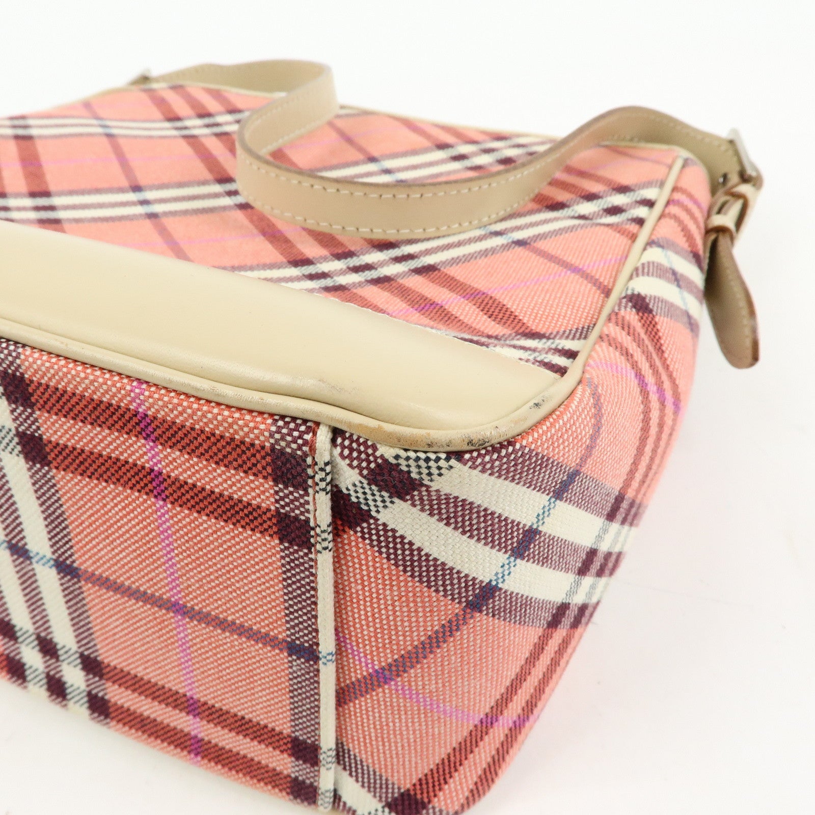 BURBERRY Blue Label Canvas Leather Shoulder Bag Hand Bag Pink Beige