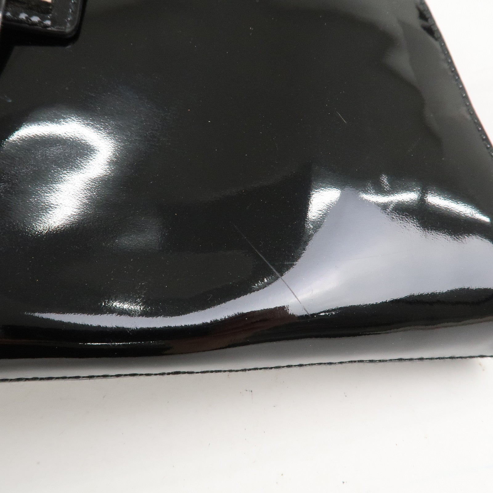 Ferragamo Patent Leather Shoulder Bag Hand Bag Black Silver HDW