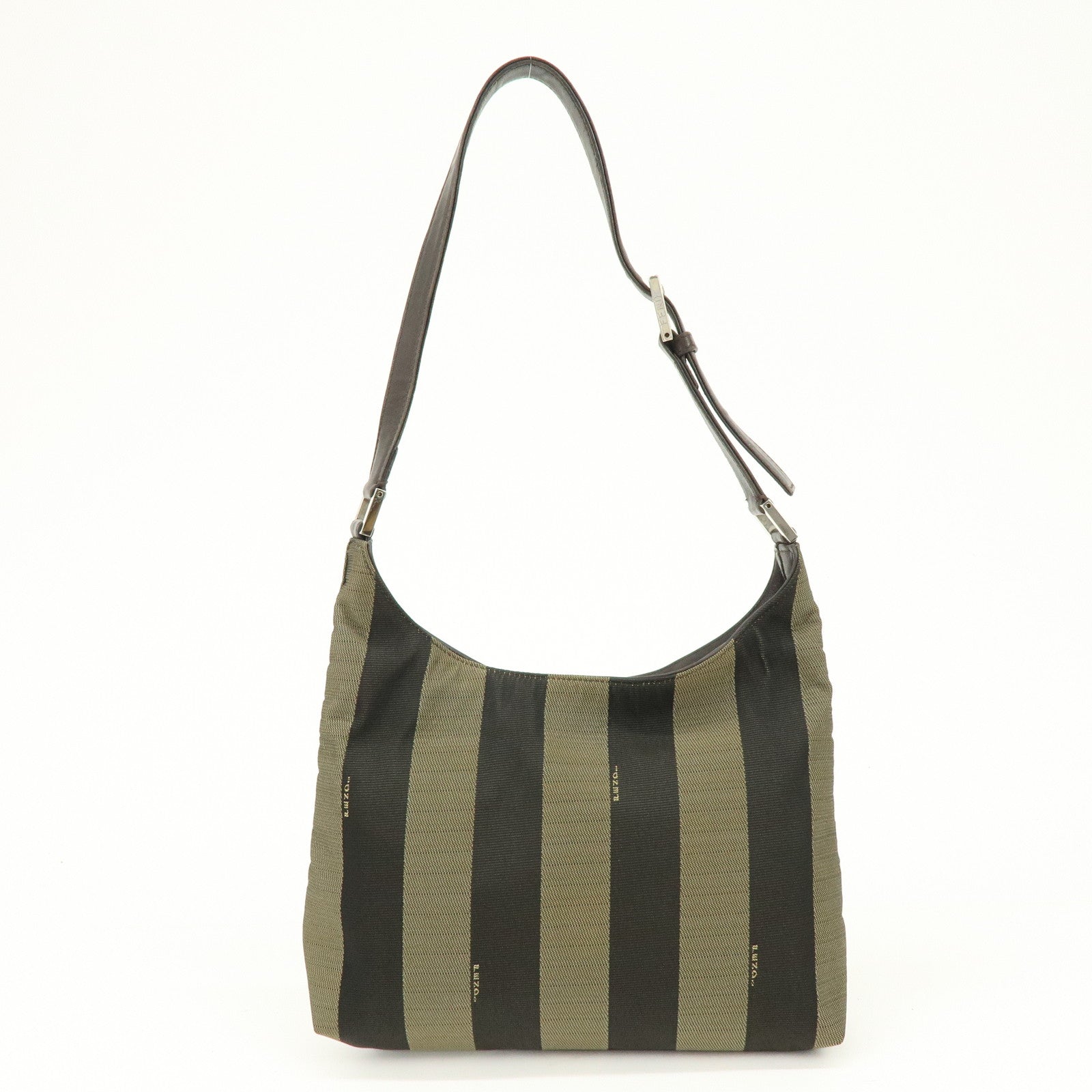 FENDI Pequin Canvas Leather Shoulder Hand Bag Khaki Black 26709