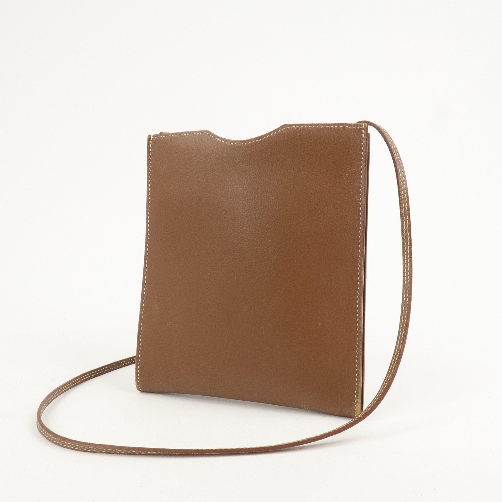 HERMES Air Line Canvas Leather Omenitu Shoulder Bag Brown