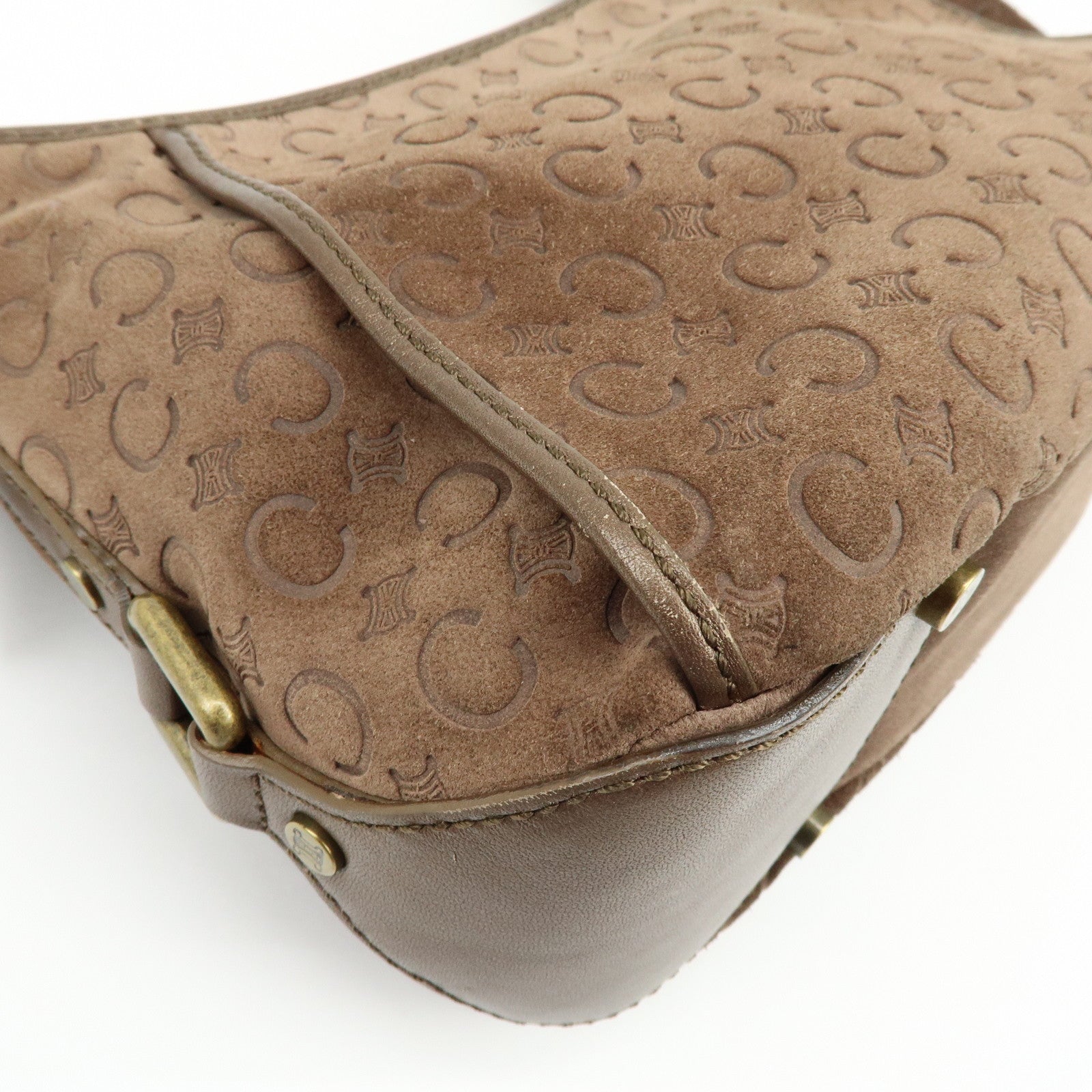 CELINE C Macadam Suede Leather Shoulder Bag Hand Bag Brown