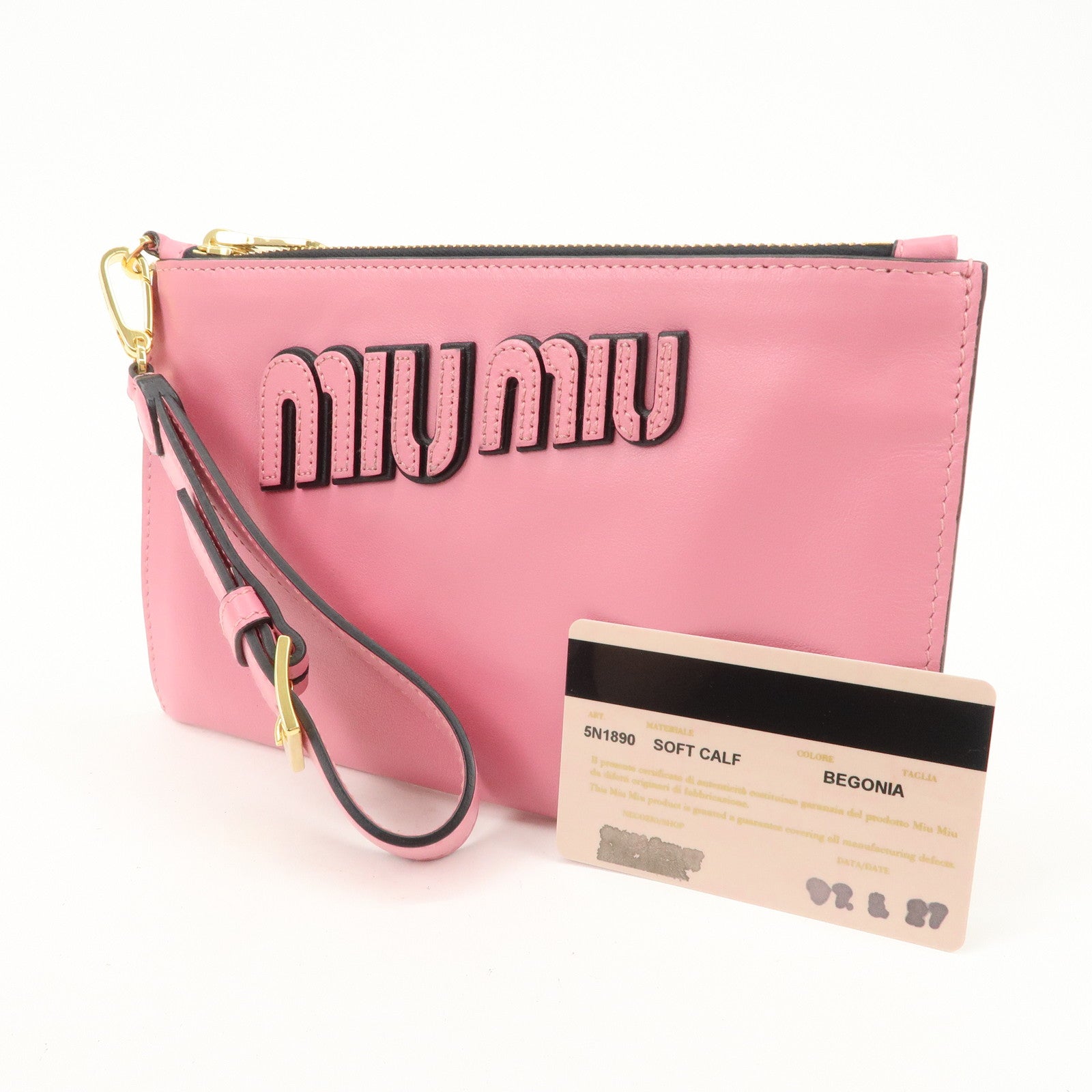 MIUMIU Logo Leather Clutch Bag Pouch Pink 5N1890