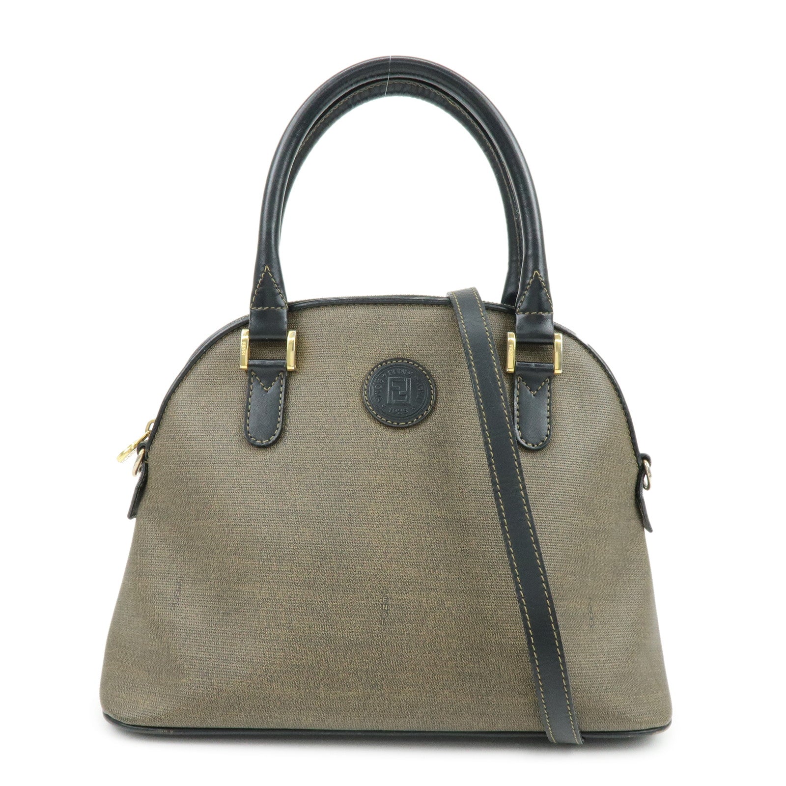 FENDI Leather 2Way Bag Hand Bag Shoulder Bag Crossbody Bag Brown