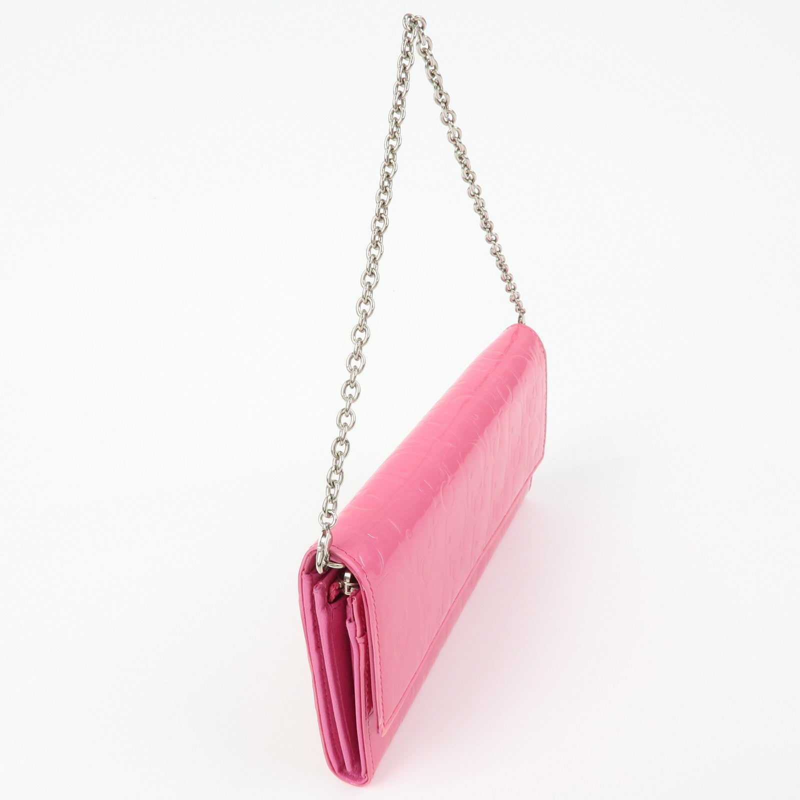 Christian Dior Trotter Patent Leather Chain Wallet WOC Pink