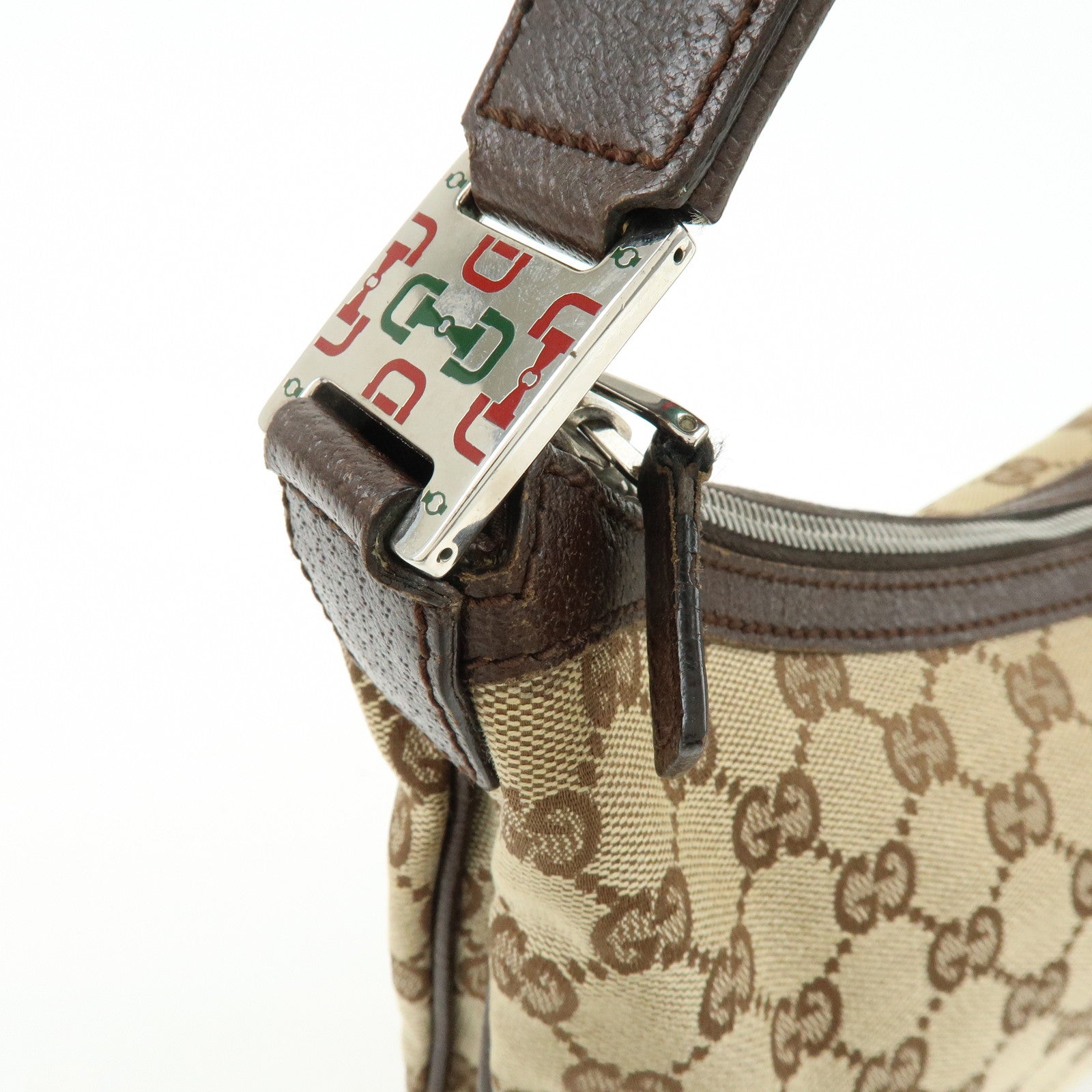 GUCCI Sherry Line GG Canvas Leather Hand Bag Beige Brown 145812