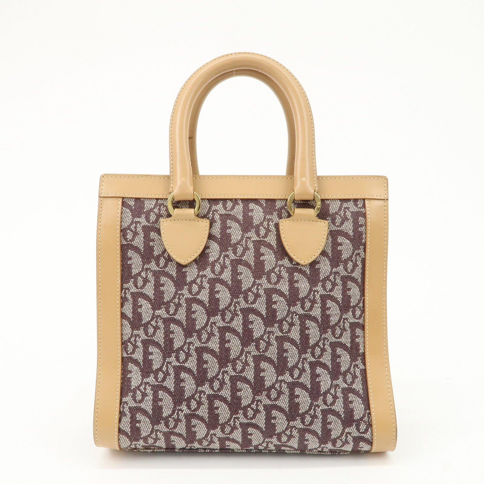 Christian Dior Trotter Jacquard Leather Hand Bag Brown Gold HDW