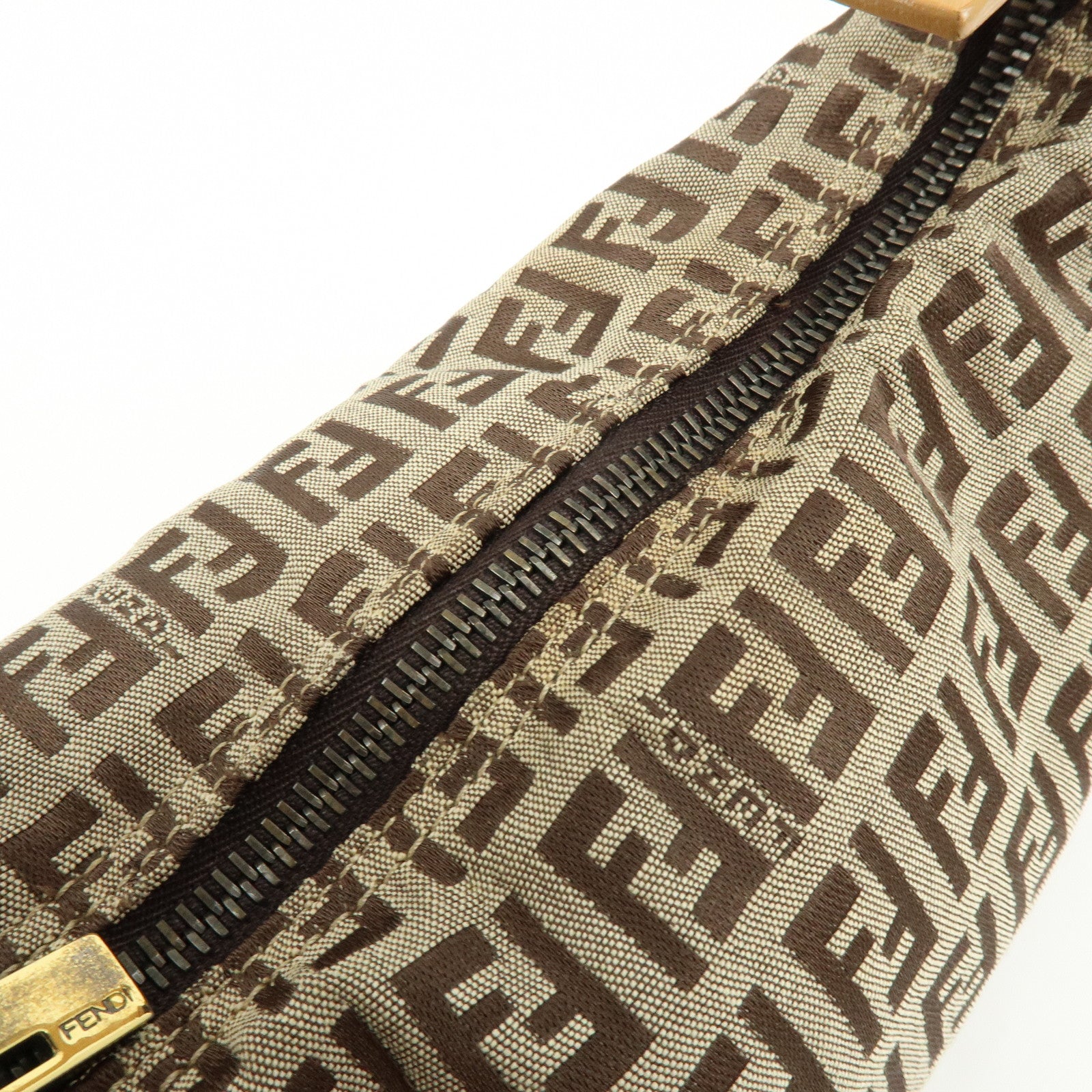 FENDI Zucchino Canvas Leather Hand Bag Beige 8N0005