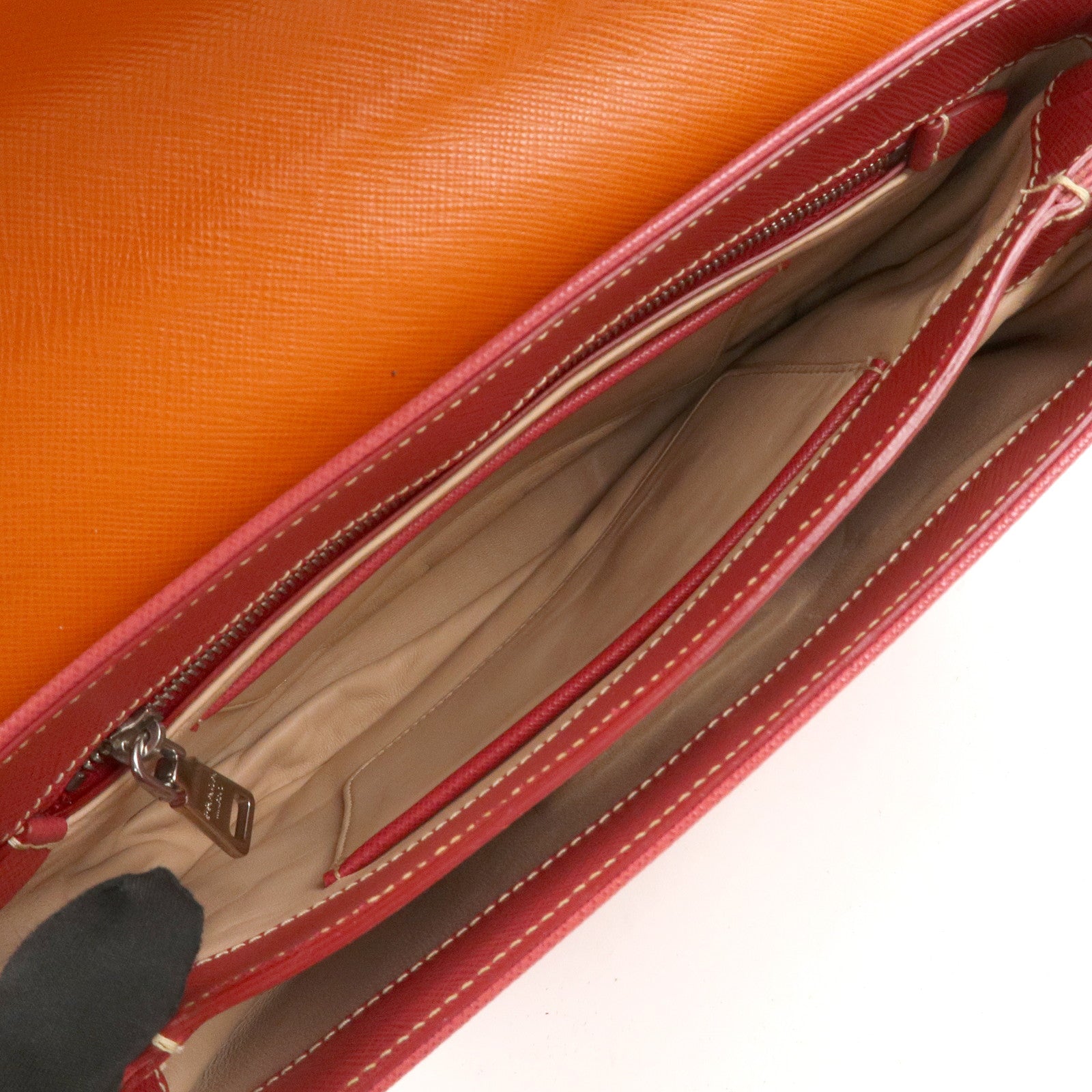 PRADA Saffiano Leather 2 Way Bag Tote Bag Shoulder Bag Orange Red