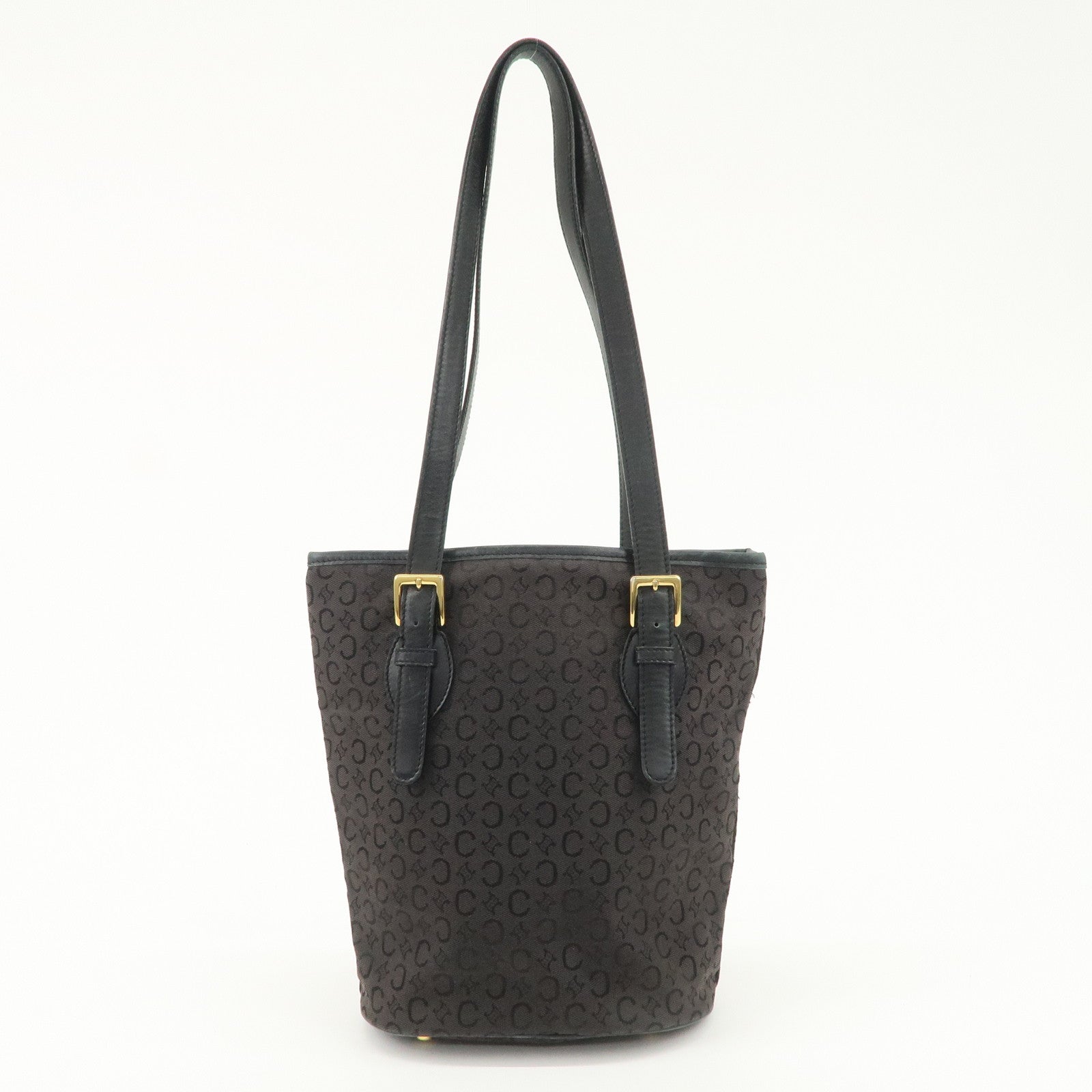 CELINE C Macadam Canvas Leather Tote Bag Shoulder Bag Black