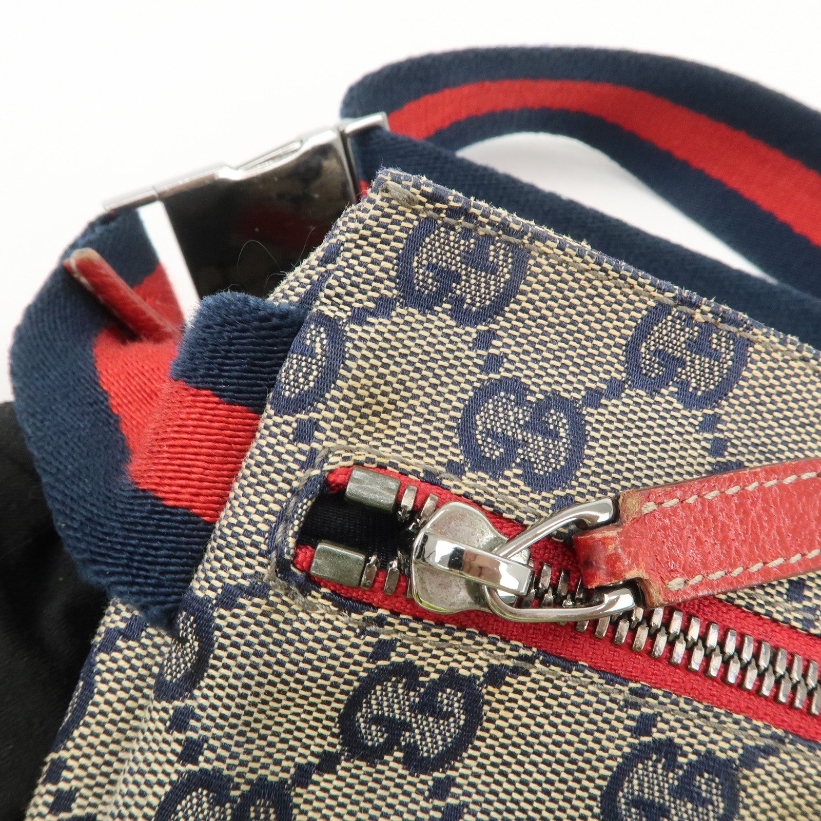 GUCCI Sherry GG Canvas Waist Bag Crossbody Bag Beige Red 28566